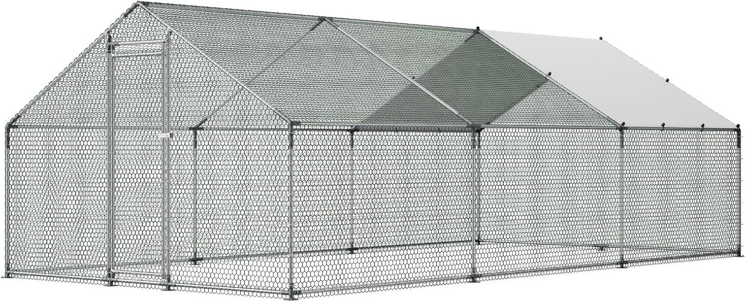 image:imageVEVOR Large Metal Chicken Coop 197x98x65ft Walkin Chicken Runs for Yard with Cover Spire Roof Hen House with Security Lock for Outdoor and Backyard Farm Duck Rabbit Cage Poultry PenSilver Spire Roof