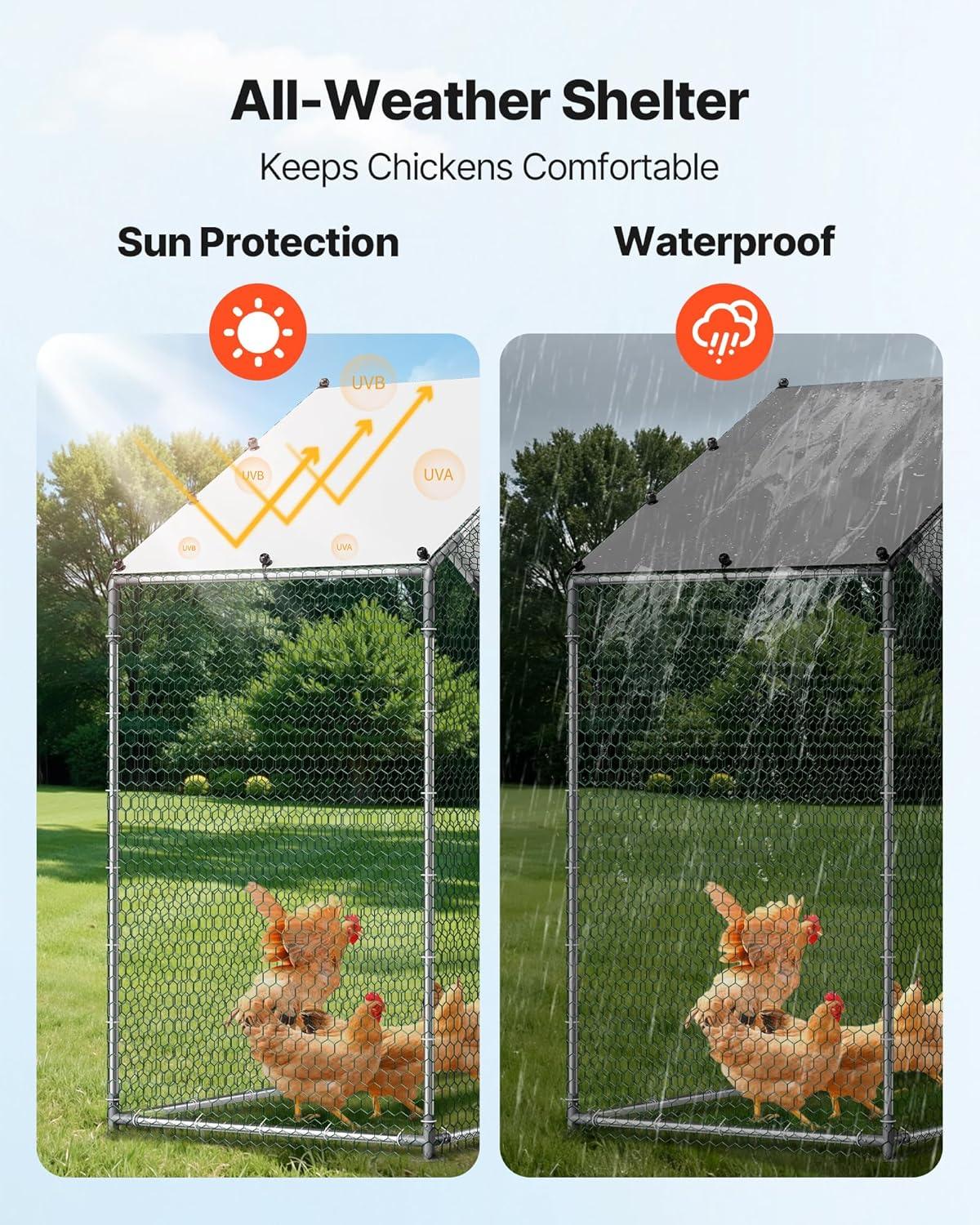 image:imageVEVOR Large Metal Chicken Coop 197x98x65ft Walkin Chicken Runs for Yard with Cover Spire Roof Hen House with Security Lock for Outdoor and Backyard Farm Duck Rabbit Cage Poultry PenBlack Spire Roof