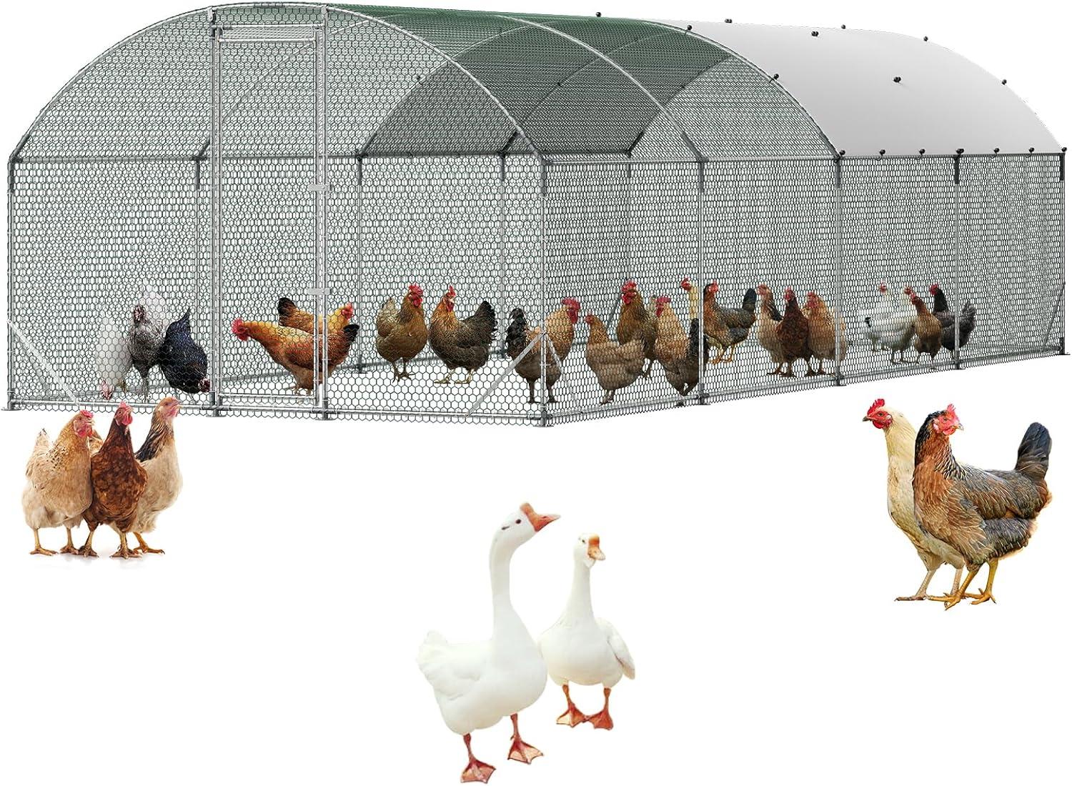 image:imageVEVOR Large Metal Chicken Coop 197x98x65ft Walkin Chicken Runs for Yard with Cover Spire Roof Hen House with Security Lock for Outdoor and Backyard Farm Duck Rabbit Cage Poultry PenSilver Dome Roof