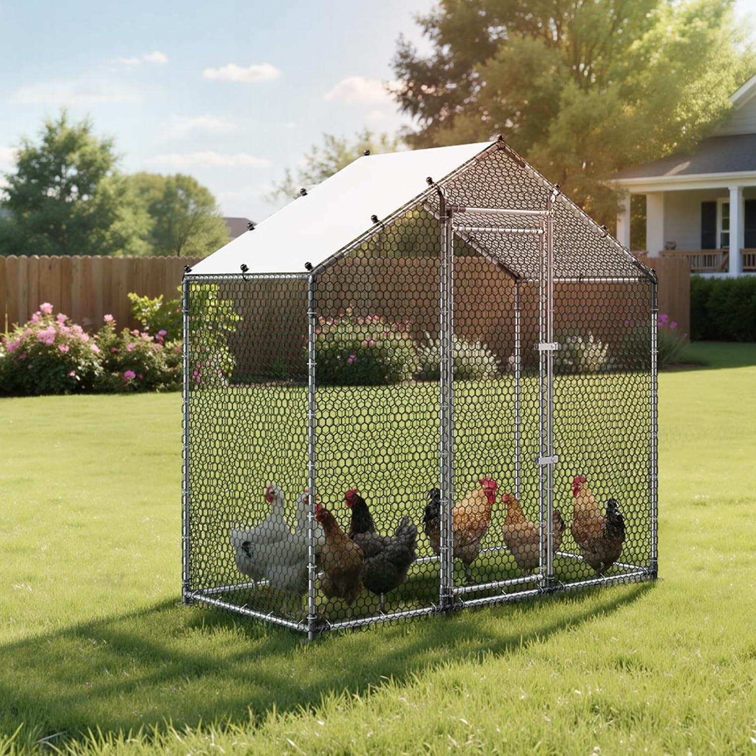 image:imageVEVOR Large Metal Chicken Coop 197x98x65ft Walkin Chicken Runs for Yard with Cover Spire Roof Hen House with Security Lock for Outdoor and Backyard Farm Duck Rabbit Cage Poultry PenBlack Spire Roof