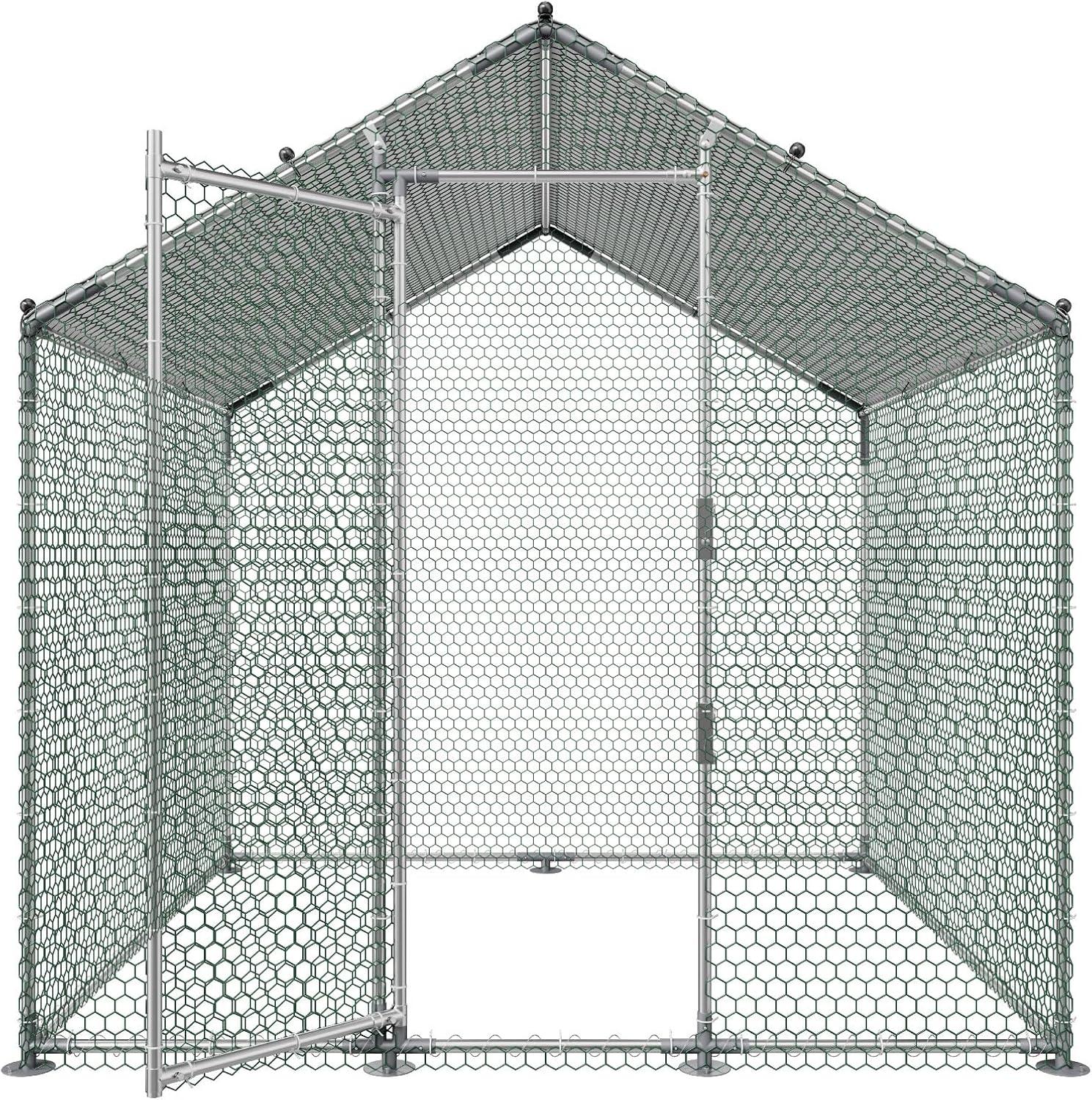 image:imageVEVOR Large Metal Chicken Coop 197x98x65ft Walkin Chicken Runs for Yard with Cover Spire Roof Hen House with Security Lock for Outdoor and Backyard Farm Duck Rabbit Cage Poultry PenSilver Spire Roof