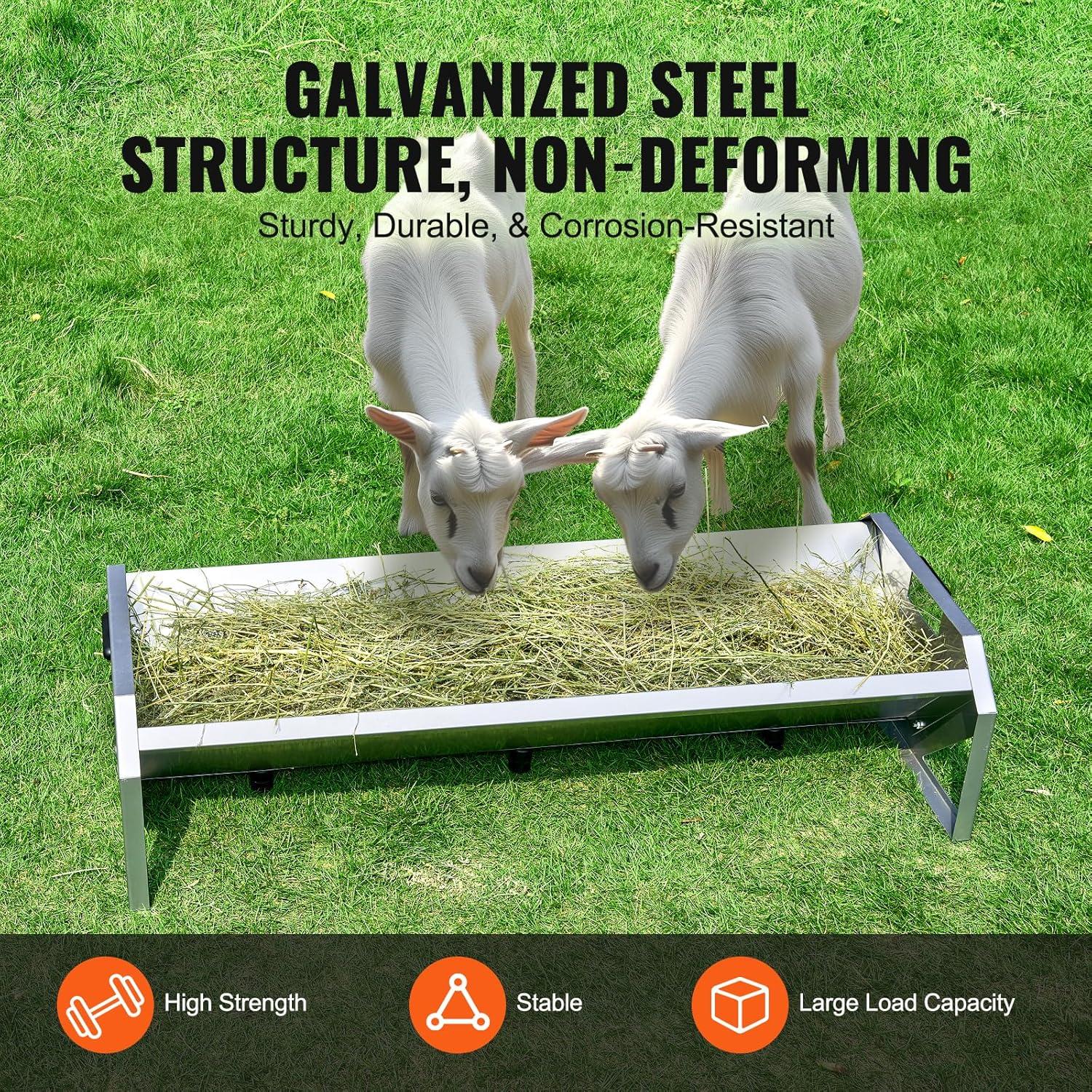 image:imageVEVOR Livestock Feeding Trough 22 Gallon Capacity 45 Hay Feeder Heavy Duty Steel Livestock Trough Galvanized Steel Sheep Feeder Trough Feeding up to 10 Goats for Horse Sheep Hog Farm Sheds Pen1 PCS