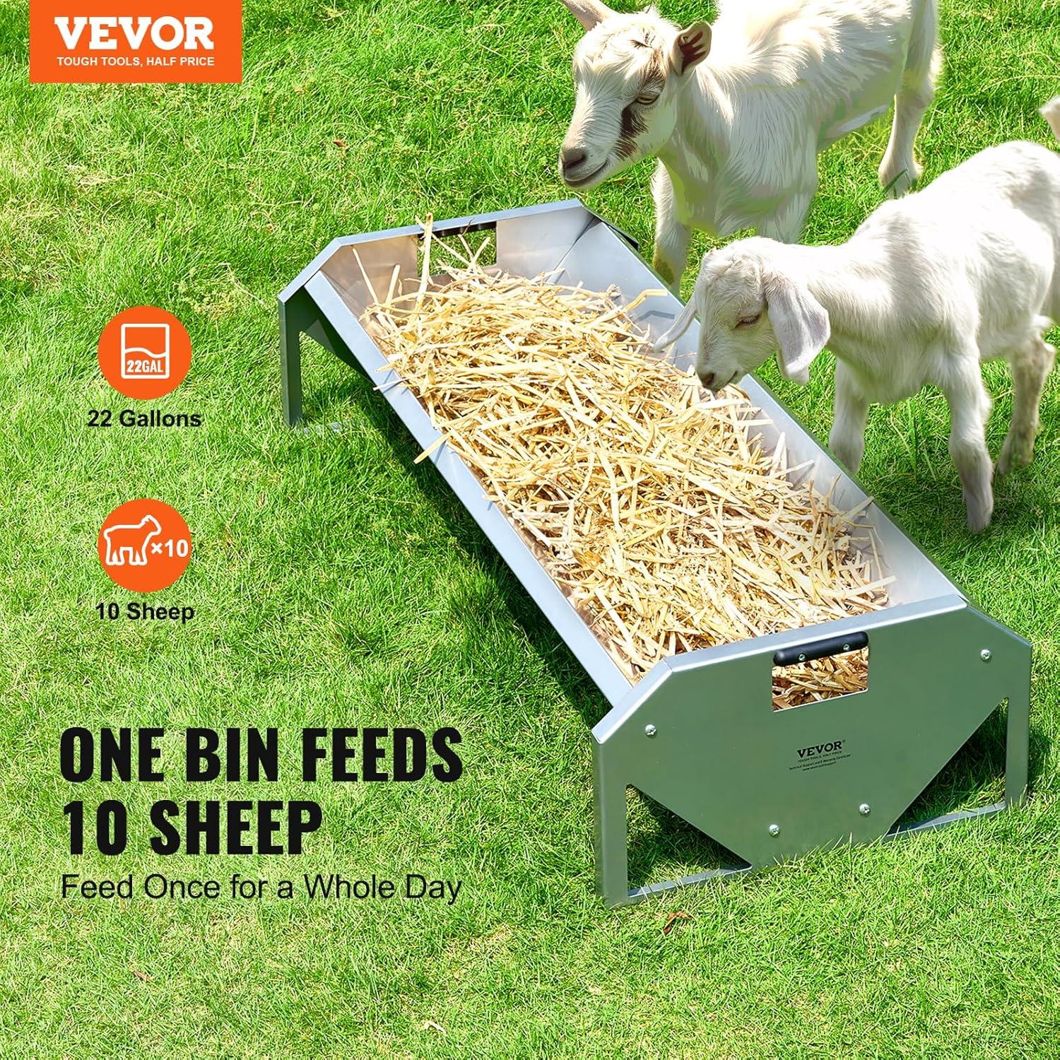 image:imageVEVOR Livestock Feeding Trough 22 Gallon Capacity 45 Hay Feeder Heavy Duty Steel Livestock Trough Galvanized Steel Sheep Feeder Trough Feeding up to 10 Goats for Horse Sheep Hog Farm Sheds Pen1 PCS