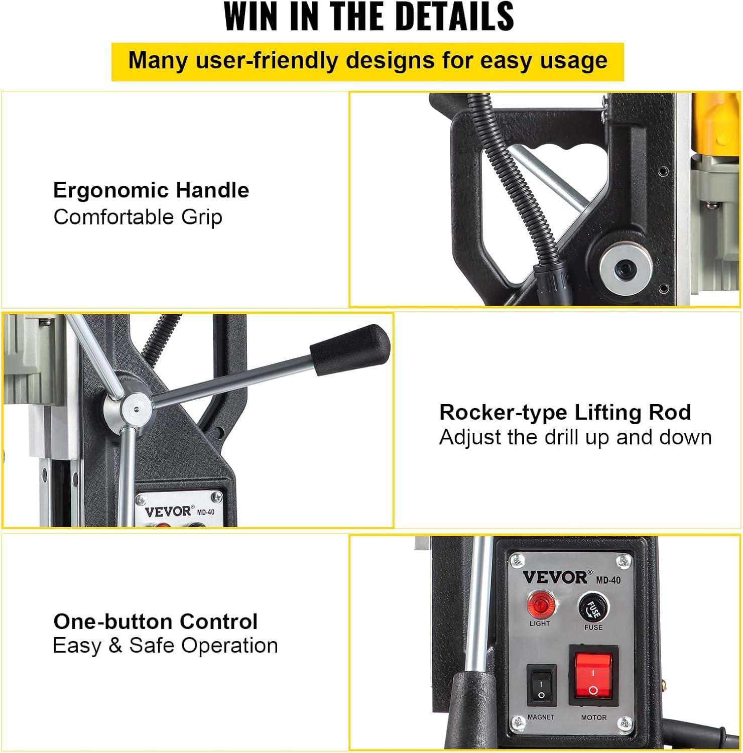 image:imageVEVOR Magnetic Drill 1450W Motor 16 in Boring Diameter 2810 lbf Portable Electric Mag Drill Press with 2 Coring Bits Variable Speed Drilling Machine for Metal Surface Home Improvement Industryw 157 7pcs