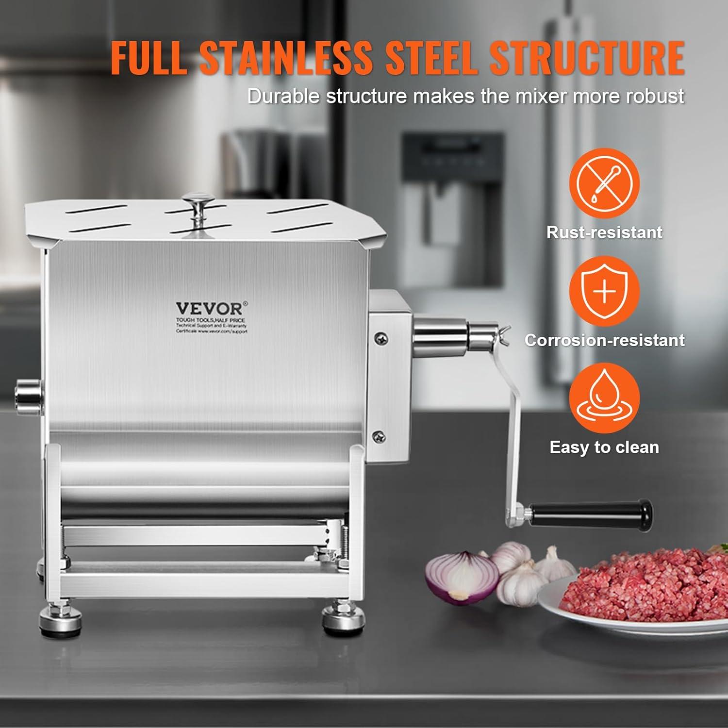 image:imageVEVOR Manual Meat Mixer 15 Pound Capacity Tank Meat Processing Equipment Stainless Steel Meat Mixer Sausage Mixer Machine with Lid and Handle Ground Beef Hand Mixer SilverBX60