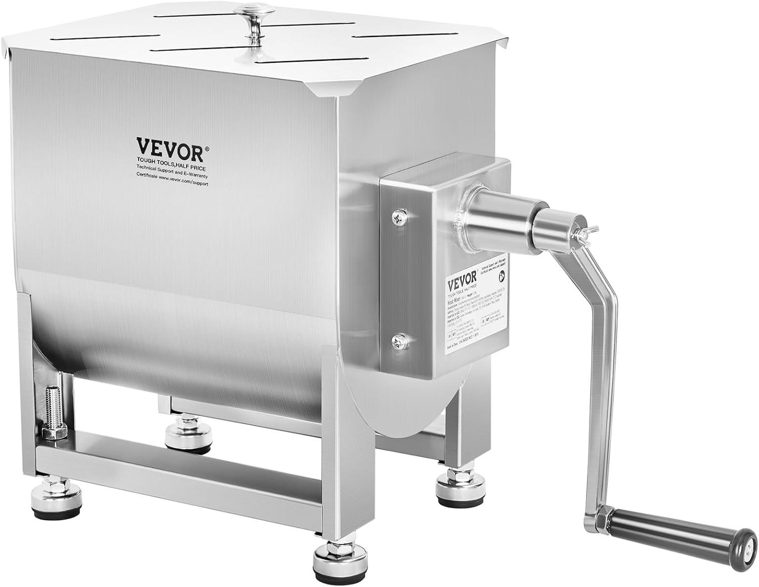 image:imageVEVOR Manual Meat Mixer 15 Pound Capacity Tank Meat Processing Equipment Stainless Steel Meat Mixer Sausage Mixer Machine with Lid and Handle Ground Beef Hand Mixer SilverBX60