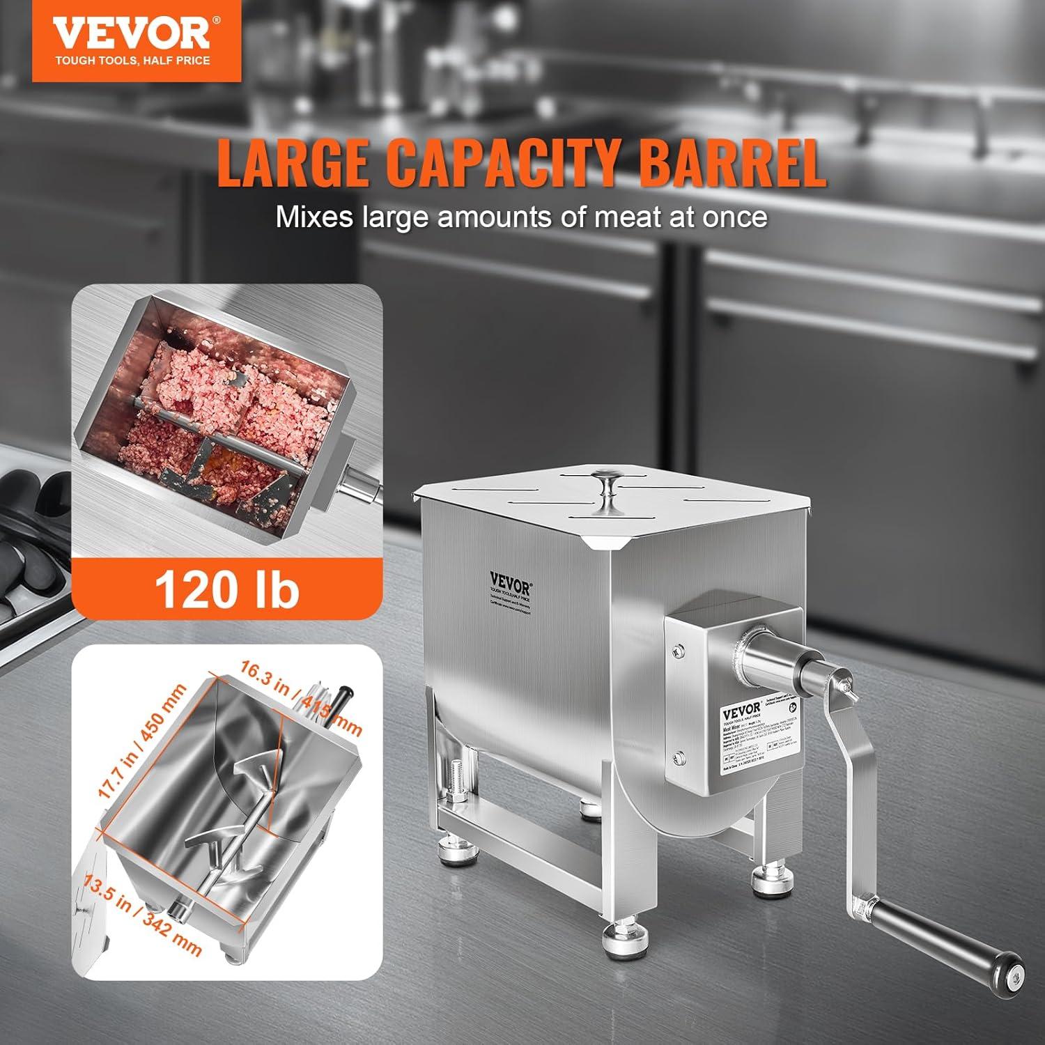 image:imageVEVOR Manual Meat Mixer 15 Pound Capacity Tank Meat Processing Equipment Stainless Steel Meat Mixer Sausage Mixer Machine with Lid and Handle Ground Beef Hand Mixer SilverBX60