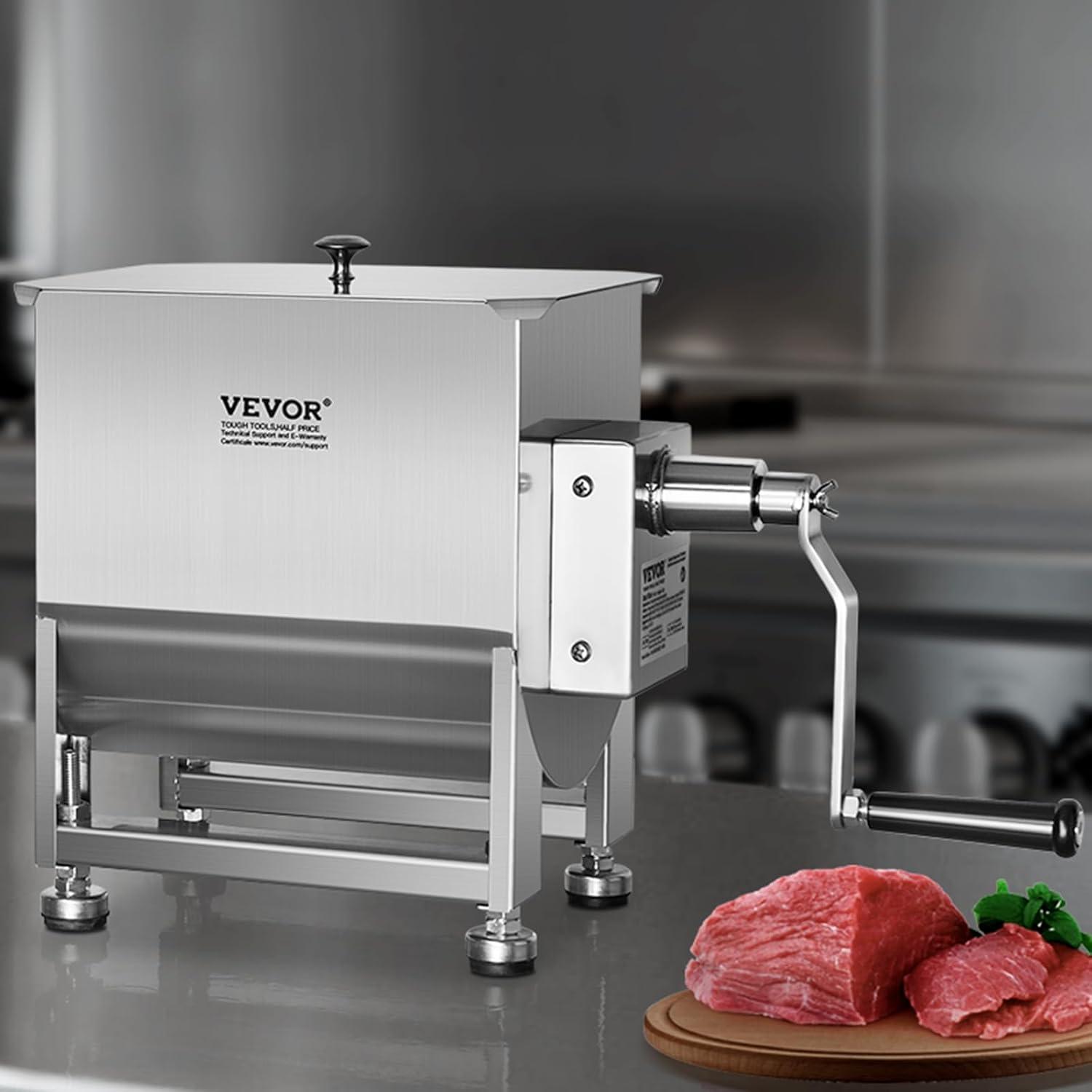 image:imageVEVOR Manual Meat Mixer 15 Pound Capacity Tank Meat Processing Equipment Stainless Steel Meat Mixer Sausage Mixer Machine with Lid and Handle Ground Beef Hand Mixer SilverBX60
