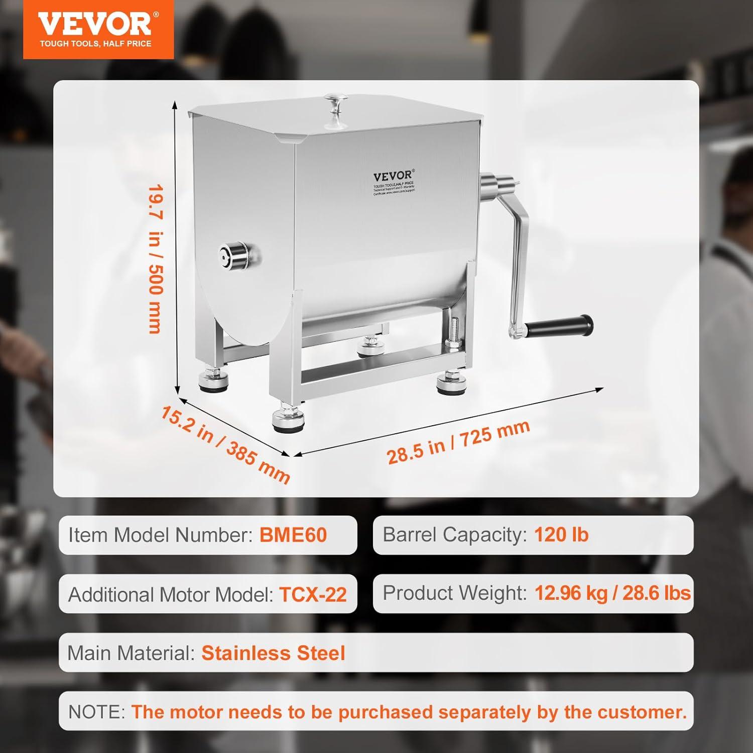 image:imageVEVOR Manual Meat Mixer 15 Pound Capacity Tank Meat Processing Equipment Stainless Steel Meat Mixer Sausage Mixer Machine with Lid and Handle Ground Beef Hand Mixer SilverBX60