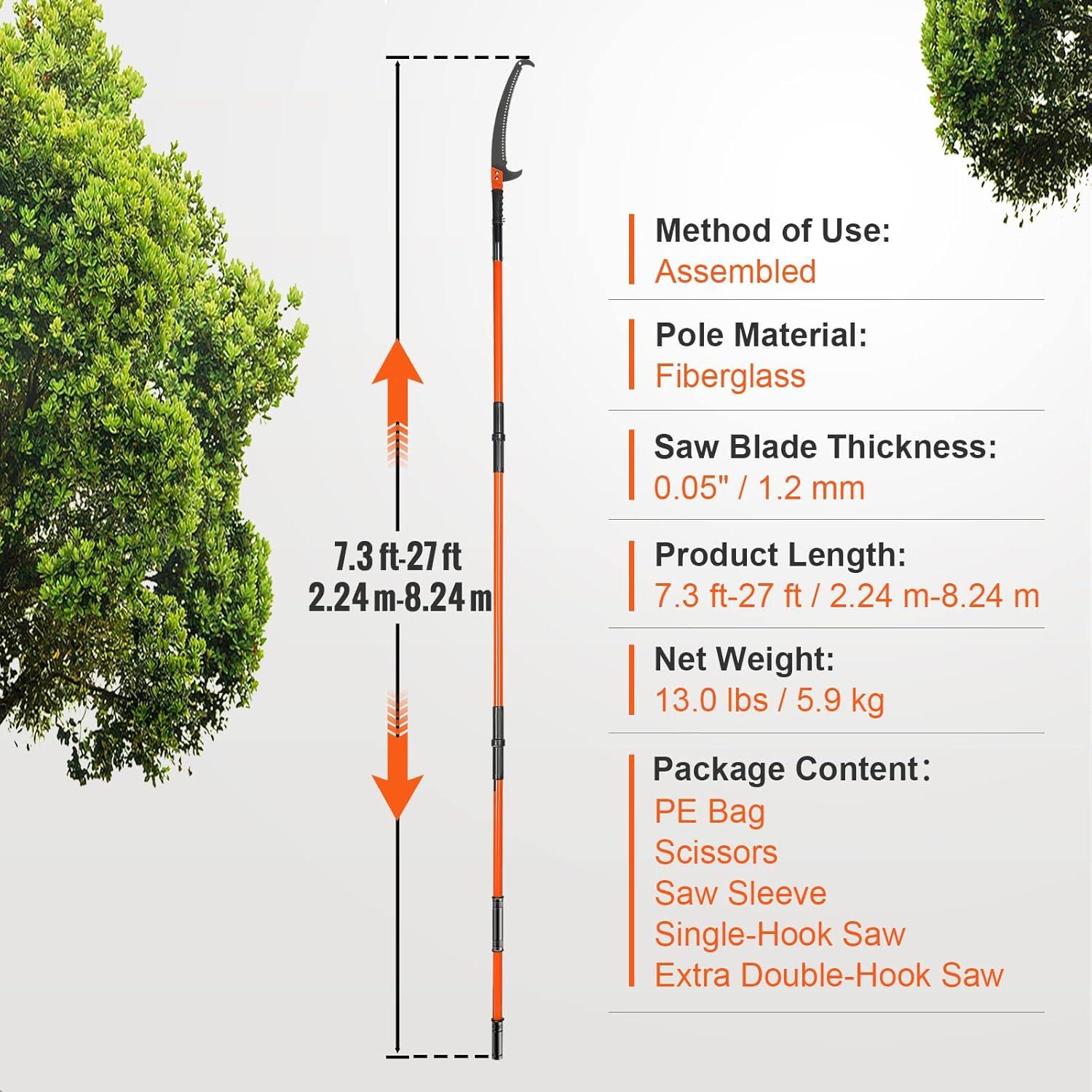 image:imageVEVOR Manual Pole Saw 7327 ft Extendable Tree Pruner Sharp Steel Blade and Scissors High Branches Trimming Branch Trimmer with Lightweight 8 Fiberglass Handles for Pruning Palms and ShrubsPole Saw with Scissors Pro