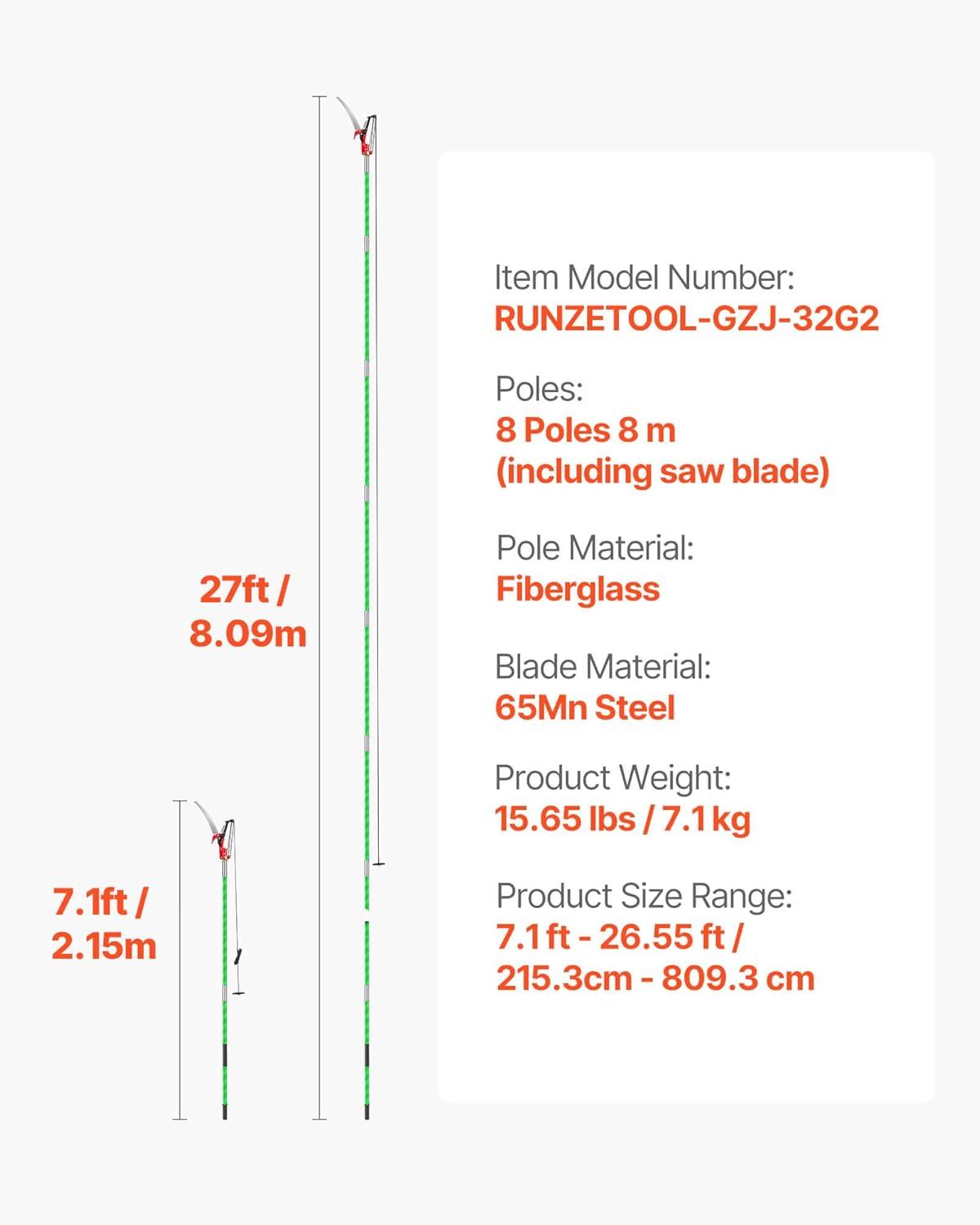 image:imageVEVOR Manual Pole Saw 7327 ft Extendable Tree Pruner Sharp Steel Blade and Scissors High Branches Trimming Branch Trimmer with Lightweight 8 Fiberglass Handles for Pruning Palms and ShrubsPole Saw with Scissors