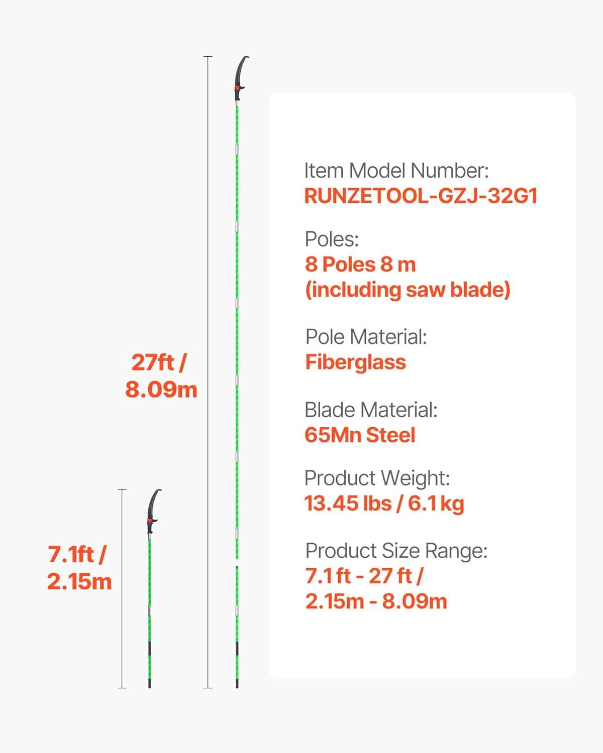 image:imageVEVOR Manual Pole Saw 7327 ft Extendable Tree Pruner Sharp Steel Blade and Scissors High Branches Trimming Branch Trimmer with Lightweight 8 Fiberglass Handles for Pruning Palms and ShrubsPole Saw