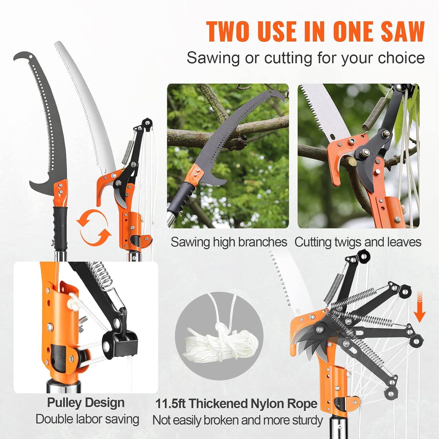 image:imageVEVOR Manual Pole Saw 7327 ft Extendable Tree Pruner Sharp Steel Blade and Scissors High Branches Trimming Branch Trimmer with Lightweight 8 Fiberglass Handles for Pruning Palms and ShrubsPole Saw with Scissors Pro