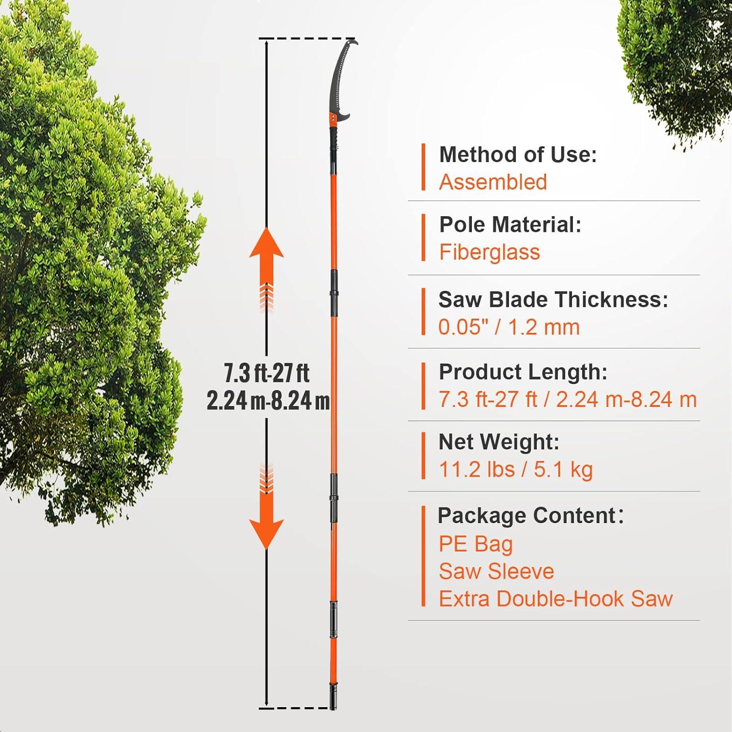 image:imageVEVOR Manual Pole Saw 7327 ft Extendable Tree Pruner Sharp Steel Blade and Scissors High Branches Trimming Branch Trimmer with Lightweight 8 Fiberglass Handles for Pruning Palms and ShrubsPole Saw Pro