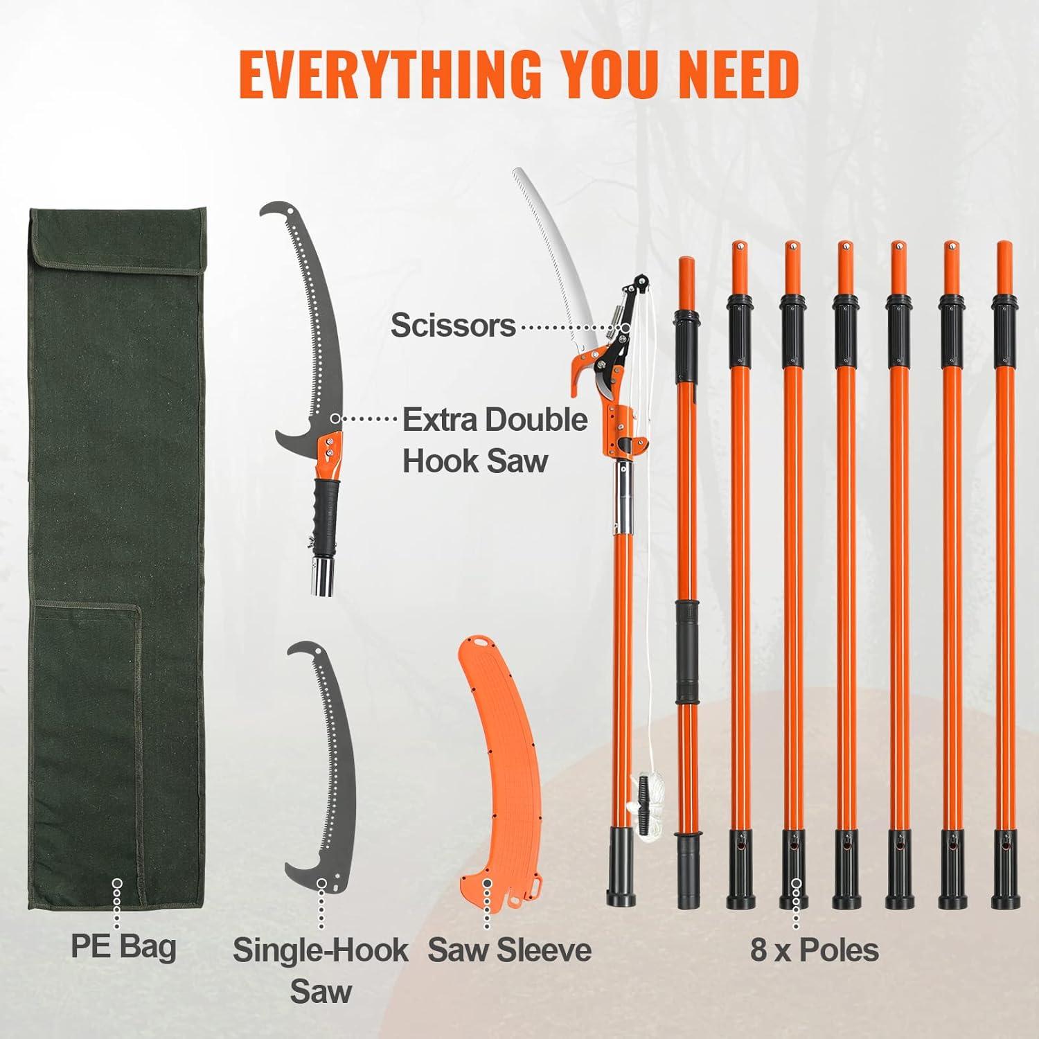 image:imageVEVOR Manual Pole Saw 7327 ft Extendable Tree Pruner Sharp Steel Blade and Scissors High Branches Trimming Branch Trimmer with Lightweight 8 Fiberglass Handles for Pruning Palms and ShrubsPole Saw with Scissors Pro