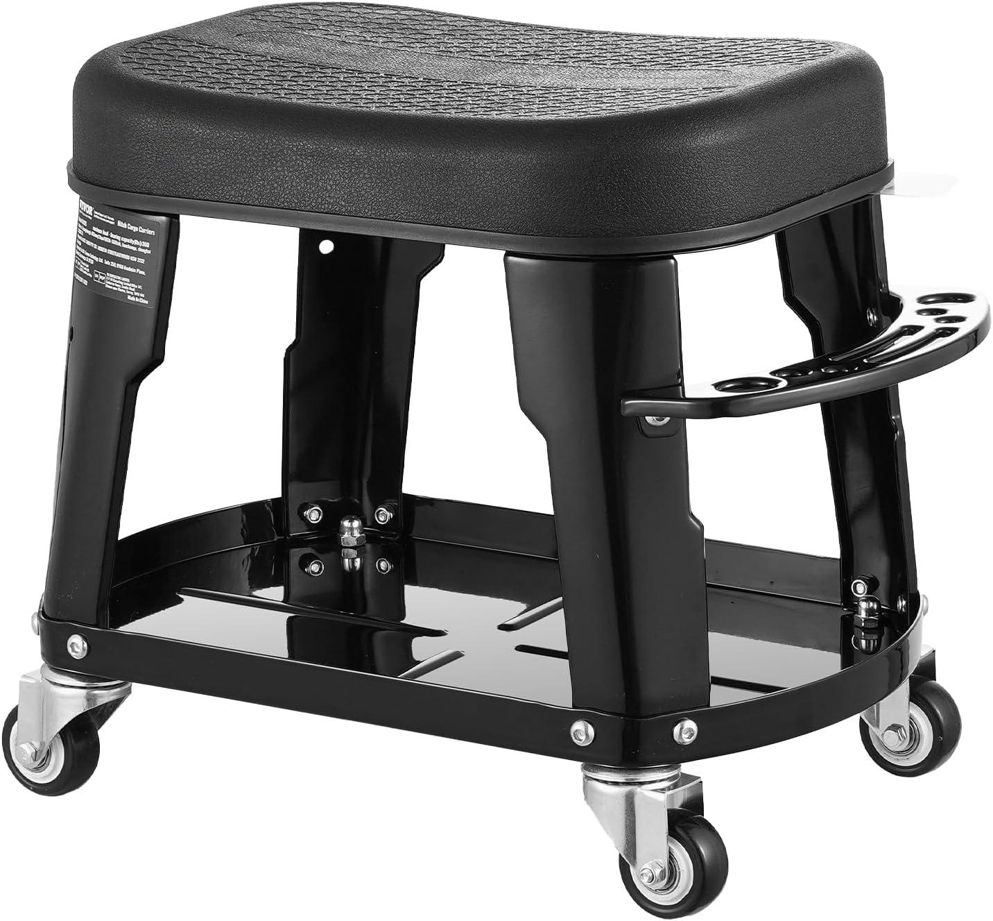 image:imageVEVOR Mechanic Stool Dual Storage Trays Rolling Stool and Garage Stool with Adjustable Height 236295 inSoft Waterproof Cushion 360 Swivel Casters 330 LBS Capacity Heavy DutyShort Stool