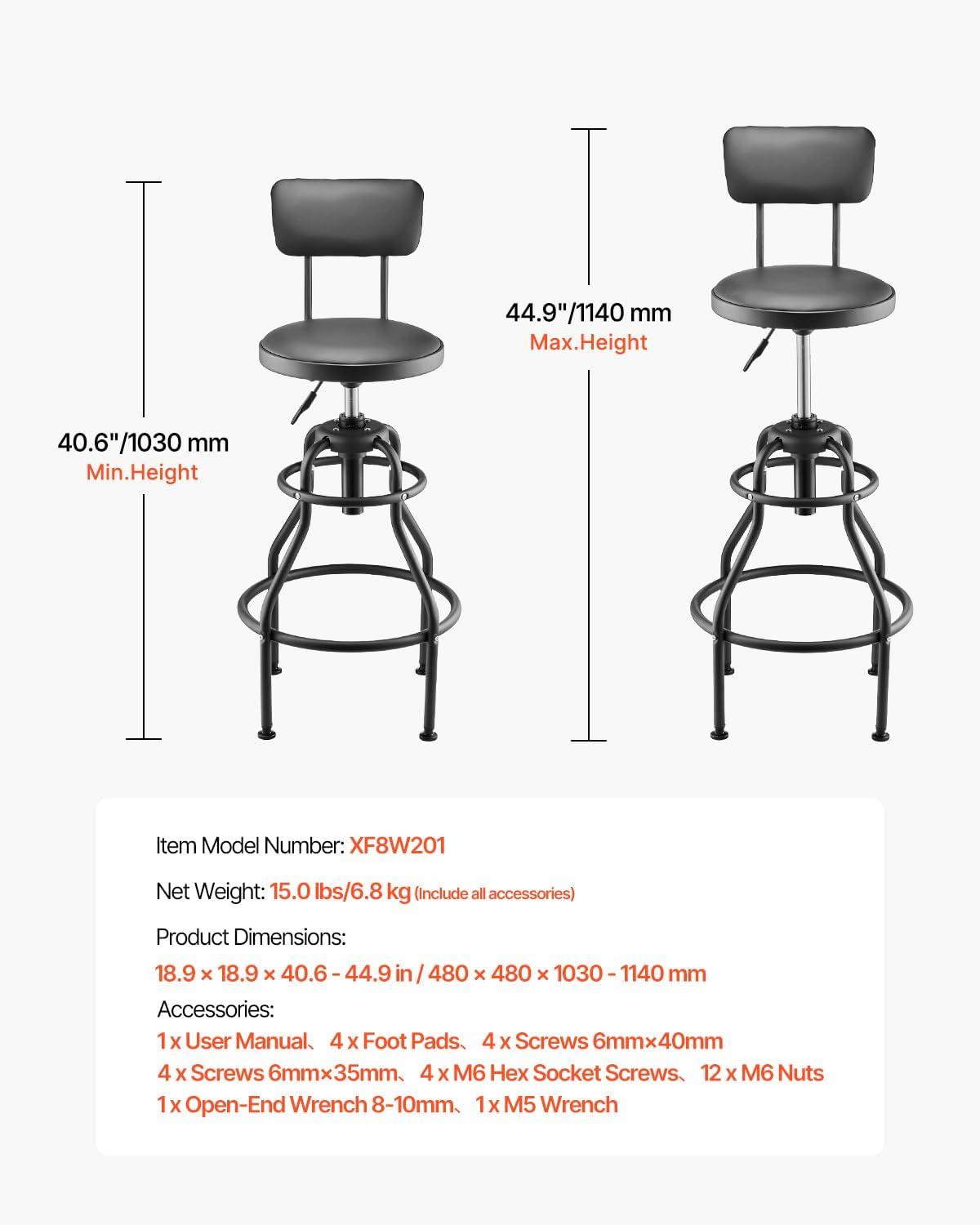 image:imageVEVOR Mechanic Stool Dual Storage Trays Rolling Stool and Garage Stool with Adjustable Height 236295 inSoft Waterproof Cushion 360 Swivel Casters 330 LBS Capacity Heavy Dutywith Backrestno Casters