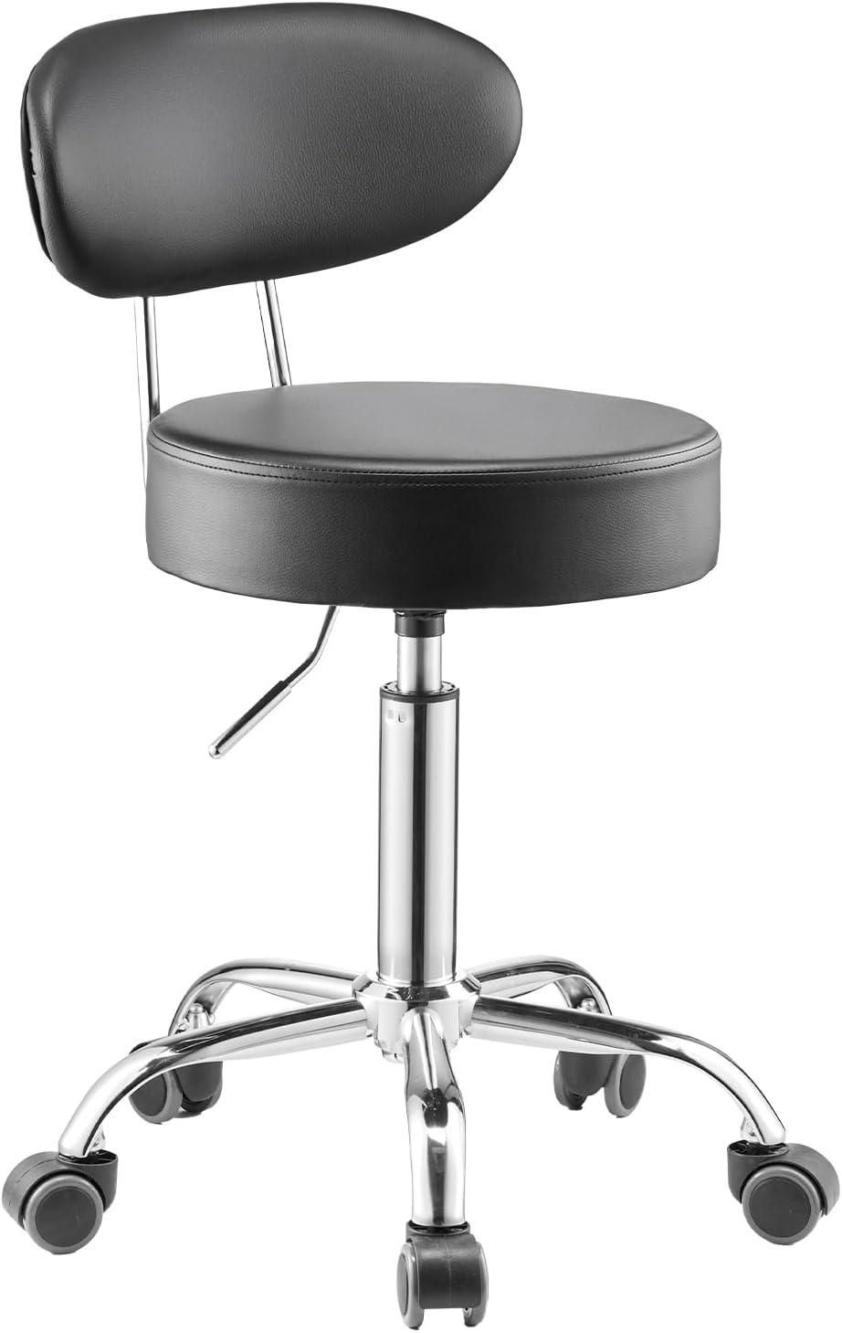 image:imageVEVOR Mechanic Stool Dual Storage Trays Rolling Stool and Garage Stool with Adjustable Height 236295 inSoft Waterproof Cushion 360 Swivel Casters 330 LBS Capacity Heavy Dutywith Backrest and Casters