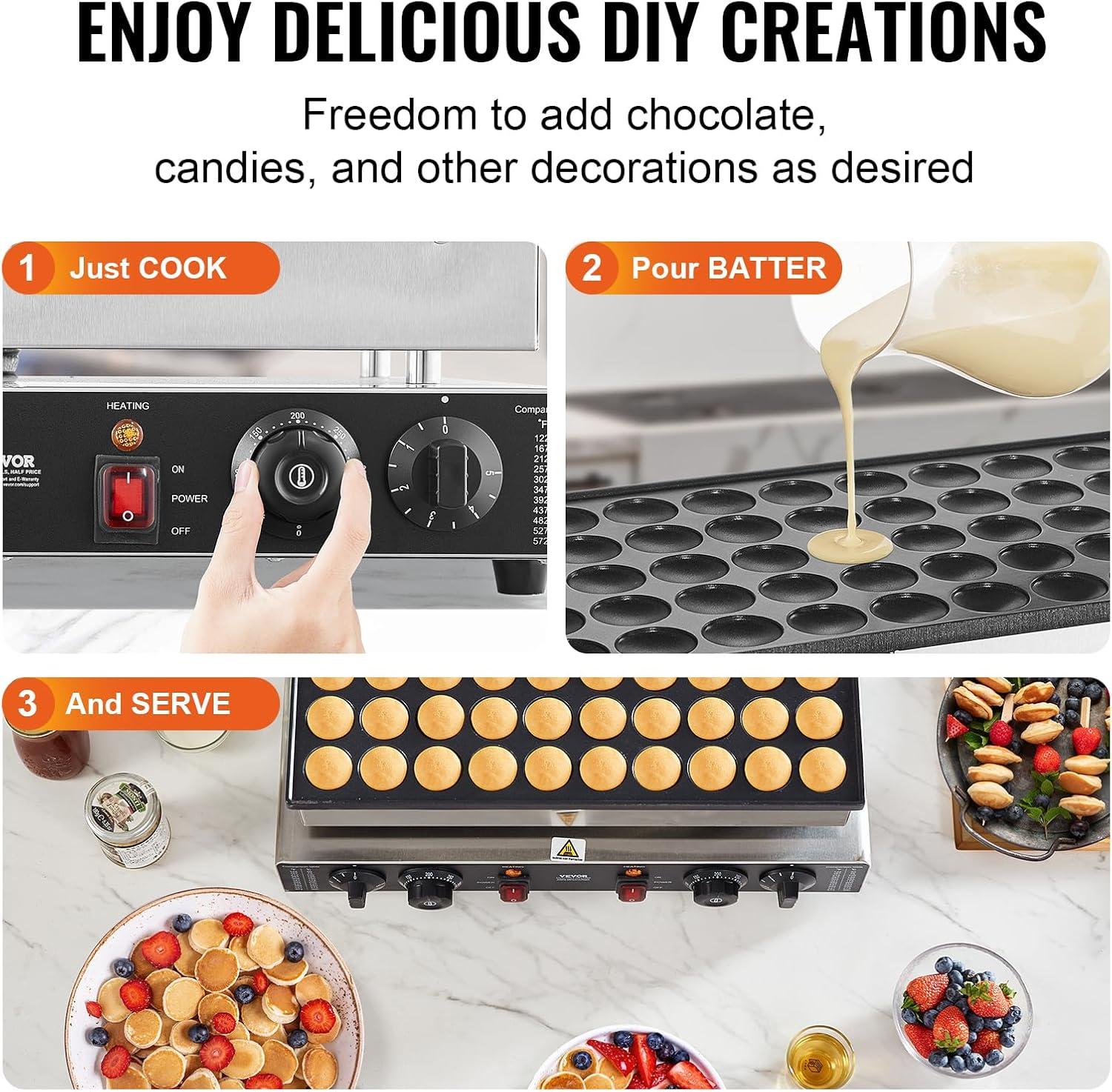 image:imageVEVOR Mini Pancake Maker 25PCS 43mm Diameter Dutch Muffin Waffle Baker Nonstick Stainless Steel Poffertjes Grill Commercial Electric Dorayaki Machine Temp amp Time Control Home Kitchen Restaurant50pcs