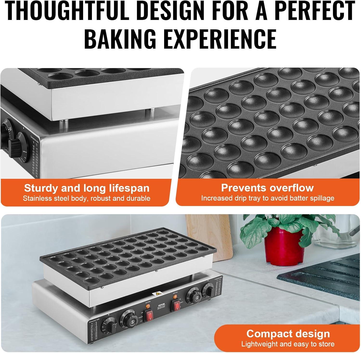 image:imageVEVOR Mini Pancake Maker 25PCS 43mm Diameter Dutch Muffin Waffle Baker Nonstick Stainless Steel Poffertjes Grill Commercial Electric Dorayaki Machine Temp amp Time Control Home Kitchen Restaurant50pcs