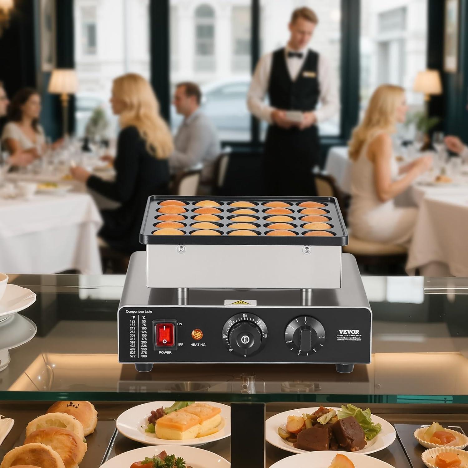 image:imageVEVOR Mini Pancake Maker 25PCS 43mm Diameter Dutch Muffin Waffle Baker Nonstick Stainless Steel Poffertjes Grill Commercial Electric Dorayaki Machine Temp amp Time Control Home Kitchen Restaurant25pcs