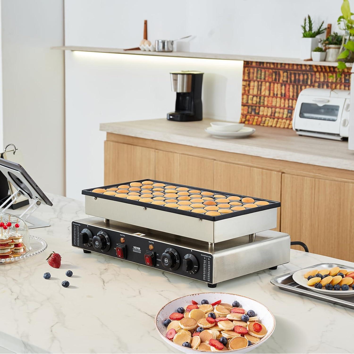 image:imageVEVOR Mini Pancake Maker 25PCS 43mm Diameter Dutch Muffin Waffle Baker Nonstick Stainless Steel Poffertjes Grill Commercial Electric Dorayaki Machine Temp amp Time Control Home Kitchen Restaurant50pcs