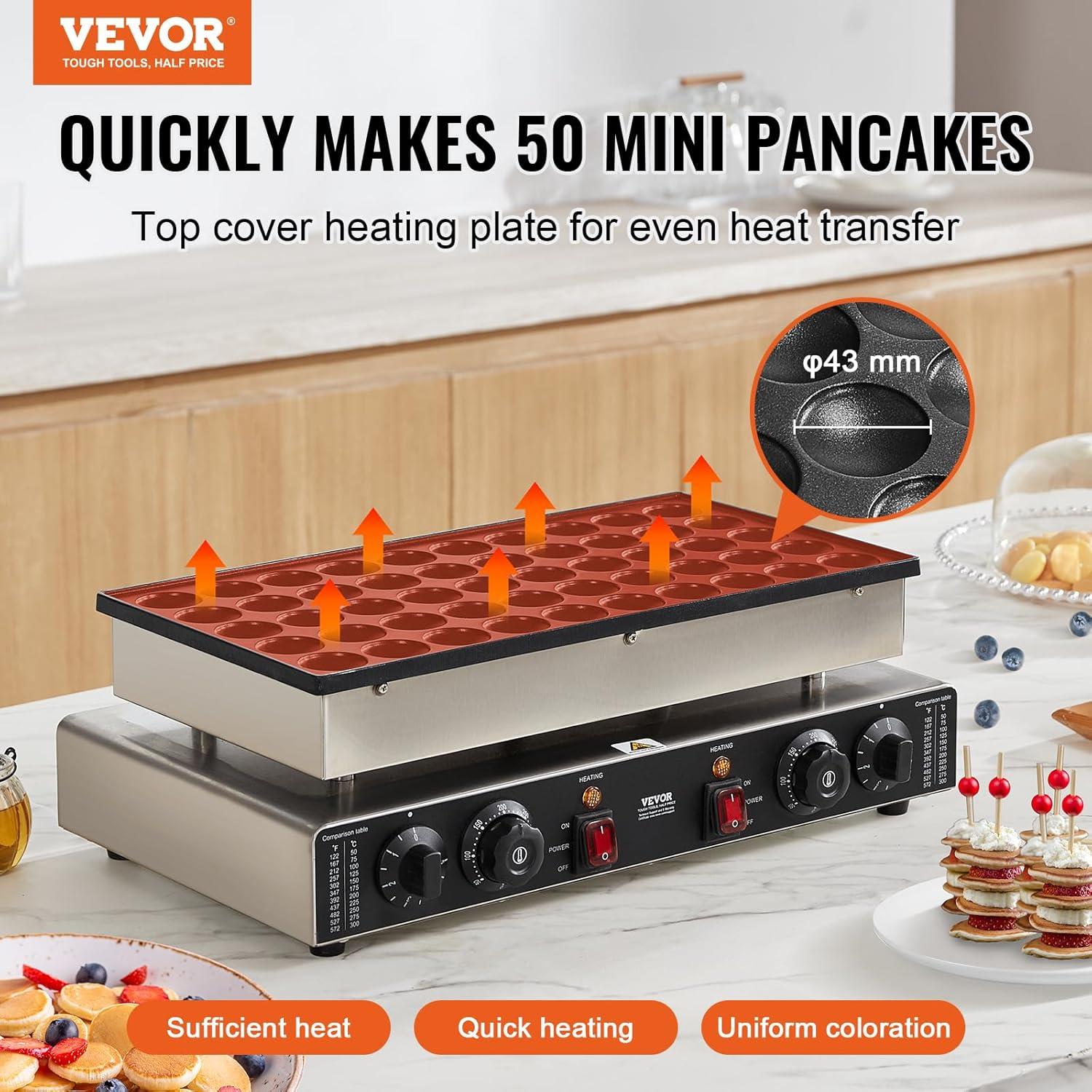 image:imageVEVOR Mini Pancake Maker 25PCS 43mm Diameter Dutch Muffin Waffle Baker Nonstick Stainless Steel Poffertjes Grill Commercial Electric Dorayaki Machine Temp amp Time Control Home Kitchen Restaurant50pcs