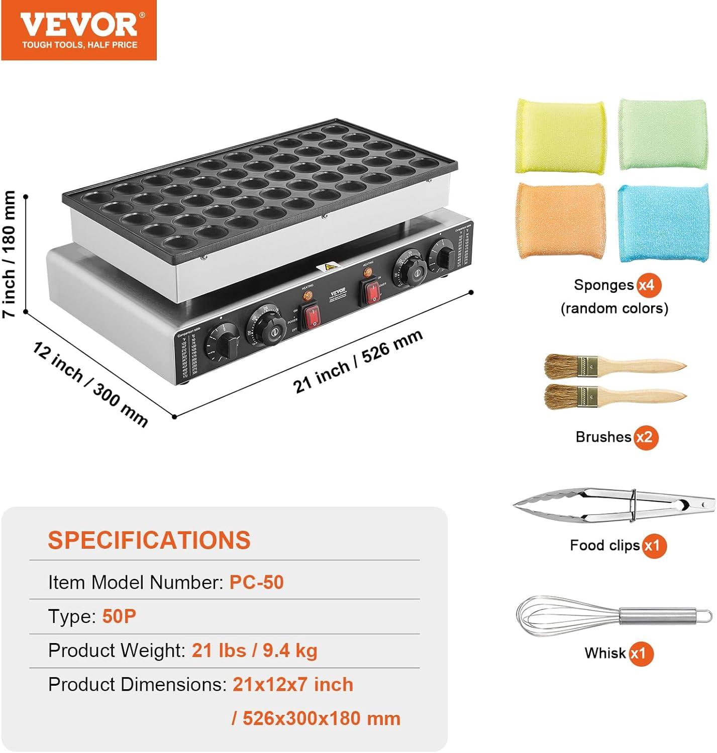 image:imageVEVOR Mini Pancake Maker 25PCS 43mm Diameter Dutch Muffin Waffle Baker Nonstick Stainless Steel Poffertjes Grill Commercial Electric Dorayaki Machine Temp amp Time Control Home Kitchen Restaurant50pcs