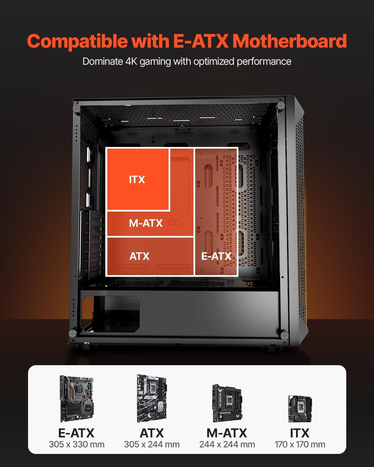 image:imageVEVOR PC Gaming Case MidTower Computer Case with HighAirflow Tempered Glass Panel Dust Filter 2 x 120 mm Fans Cable Management for GPU up to 360 mm in Length Compatible with ATXMATXITXFullTower
