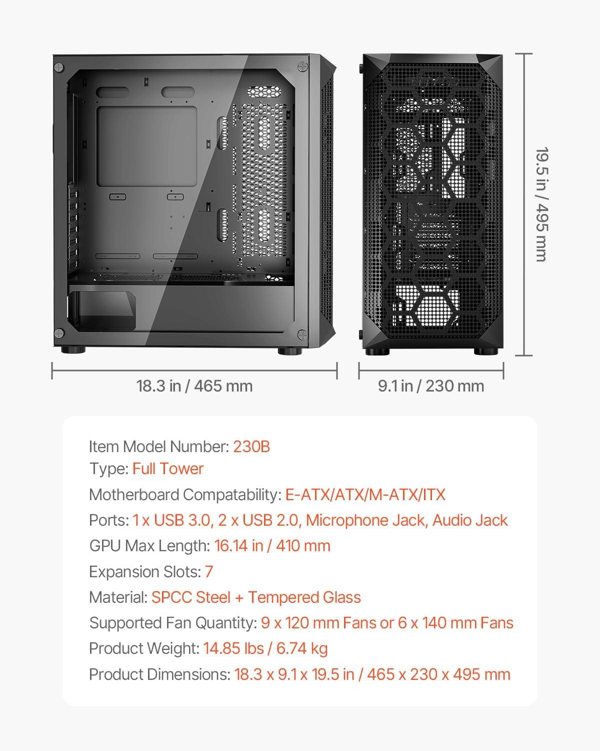 image:imageVEVOR PC Gaming Case MidTower Computer Case with HighAirflow Tempered Glass Panel Dust Filter 2 x 120 mm Fans Cable Management for GPU up to 360 mm in Length Compatible with ATXMATXITXFullTower