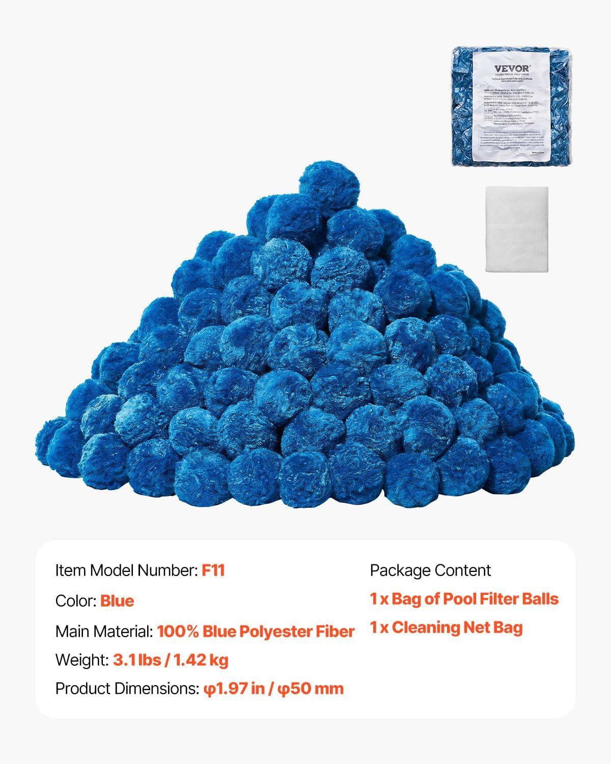 image:imageVEVOR Pool Filter Balls for Sand Filter 4 lbs Filter Balls Replace Pool Filter Sand Reusable Blue Polyester Fiber Filter Media with Wash Bag for Swimming Pool Aquarium Tank Above Ground PoolBlue