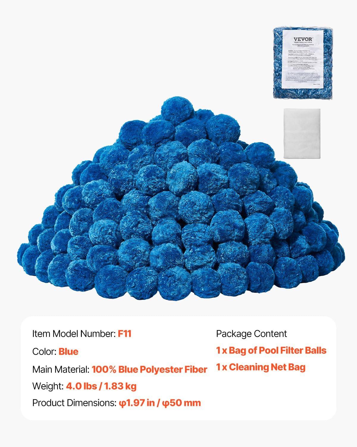 image:imageVEVOR Pool Filter Balls for Sand Filter 4 lbs Filter Balls Replace Pool Filter Sand Reusable Blue Polyester Fiber Filter Media with Wash Bag for Swimming Pool Aquarium Tank Above Ground PoolBlue