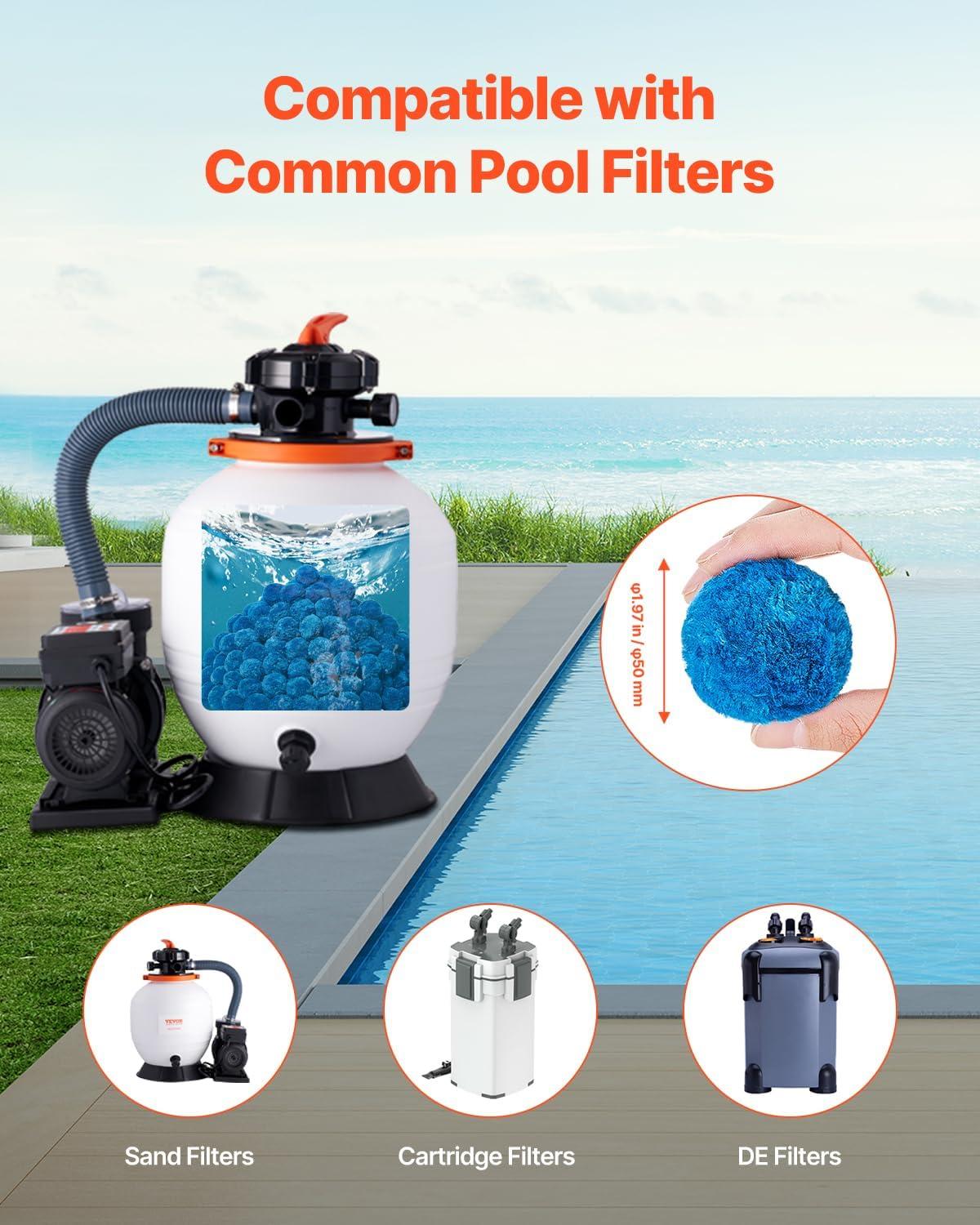 image:imageVEVOR Pool Filter Balls for Sand Filter 4 lbs Filter Balls Replace Pool Filter Sand Reusable Blue Polyester Fiber Filter Media with Wash Bag for Swimming Pool Aquarium Tank Above Ground PoolBlue