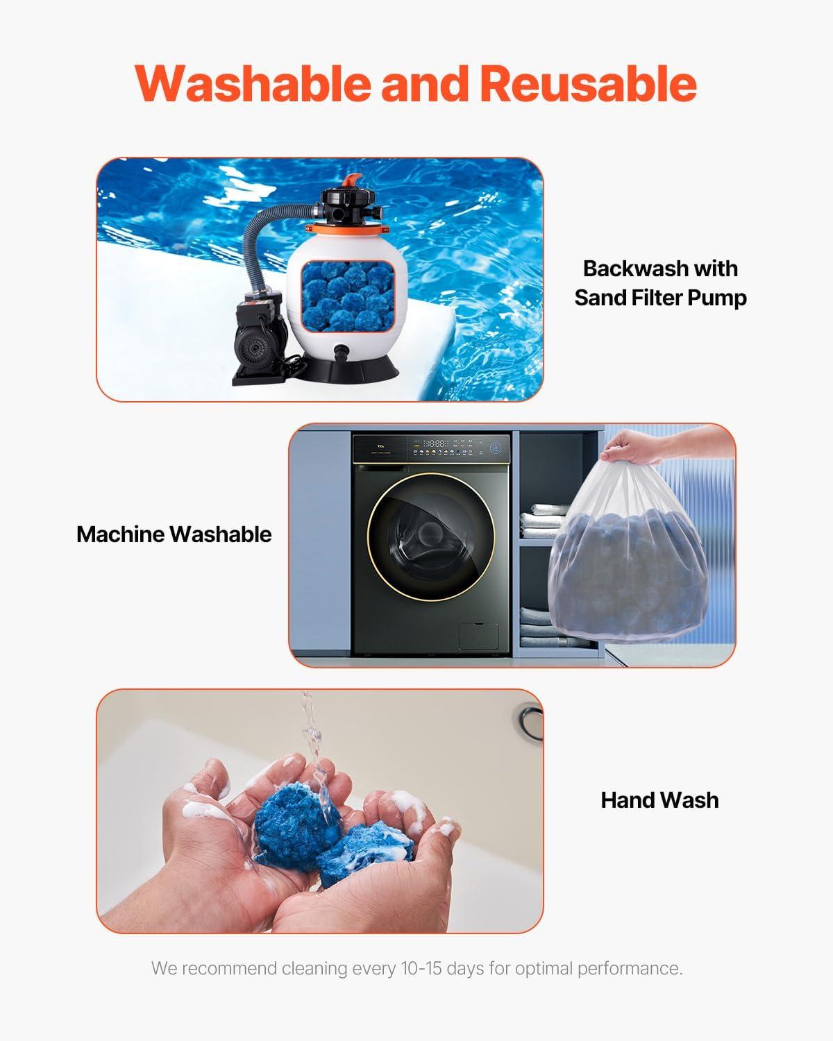 image:imageVEVOR Pool Filter Balls for Sand Filter 4 lbs Filter Balls Replace Pool Filter Sand Reusable Blue Polyester Fiber Filter Media with Wash Bag for Swimming Pool Aquarium Tank Above Ground PoolBlue