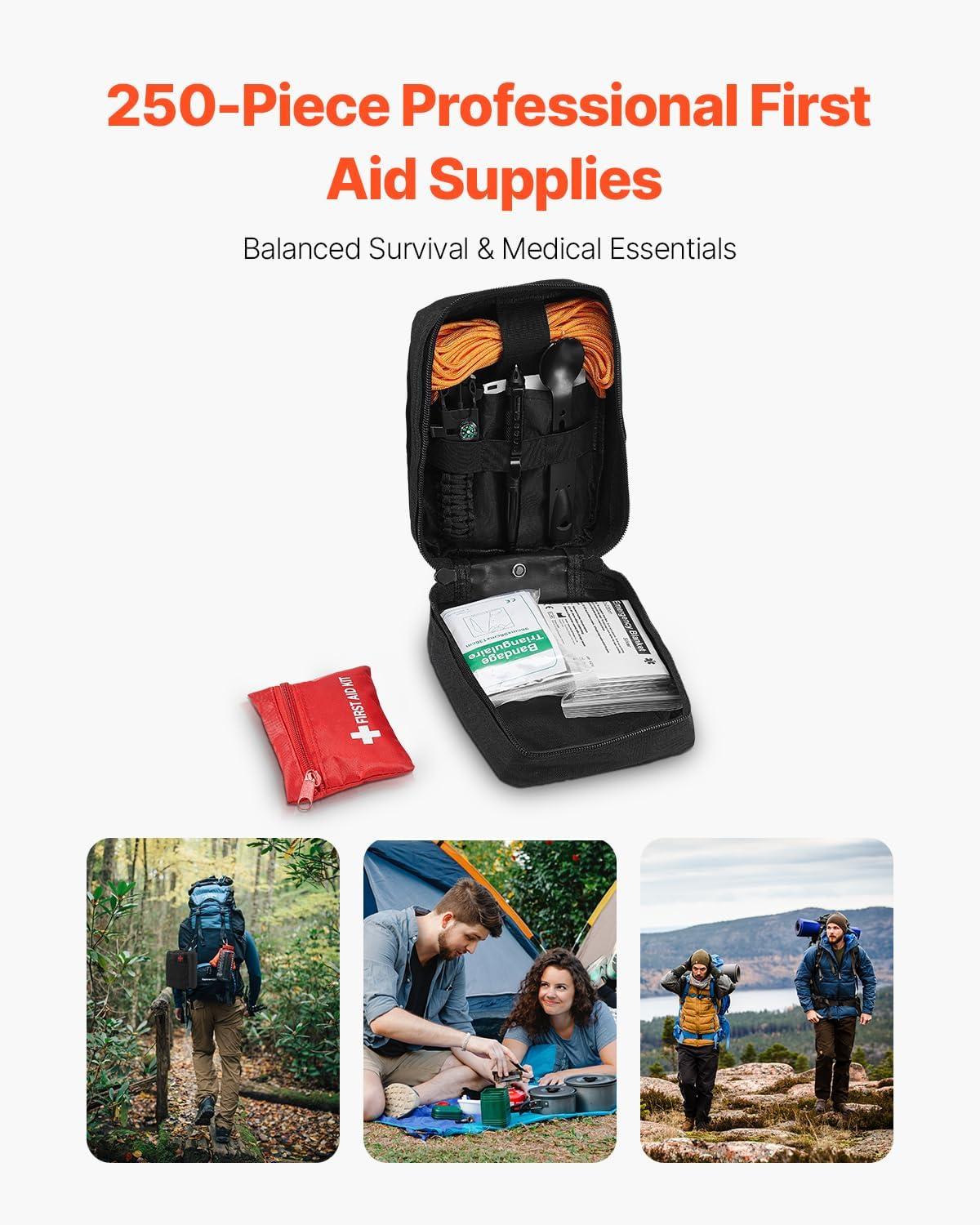 image:imageVEVOR Professional 500Piece First Aid Kit AllHazard Emergency Medical Supplies for Outdoor Home amp Car Durable 600D Nylon Bag250 Pieces