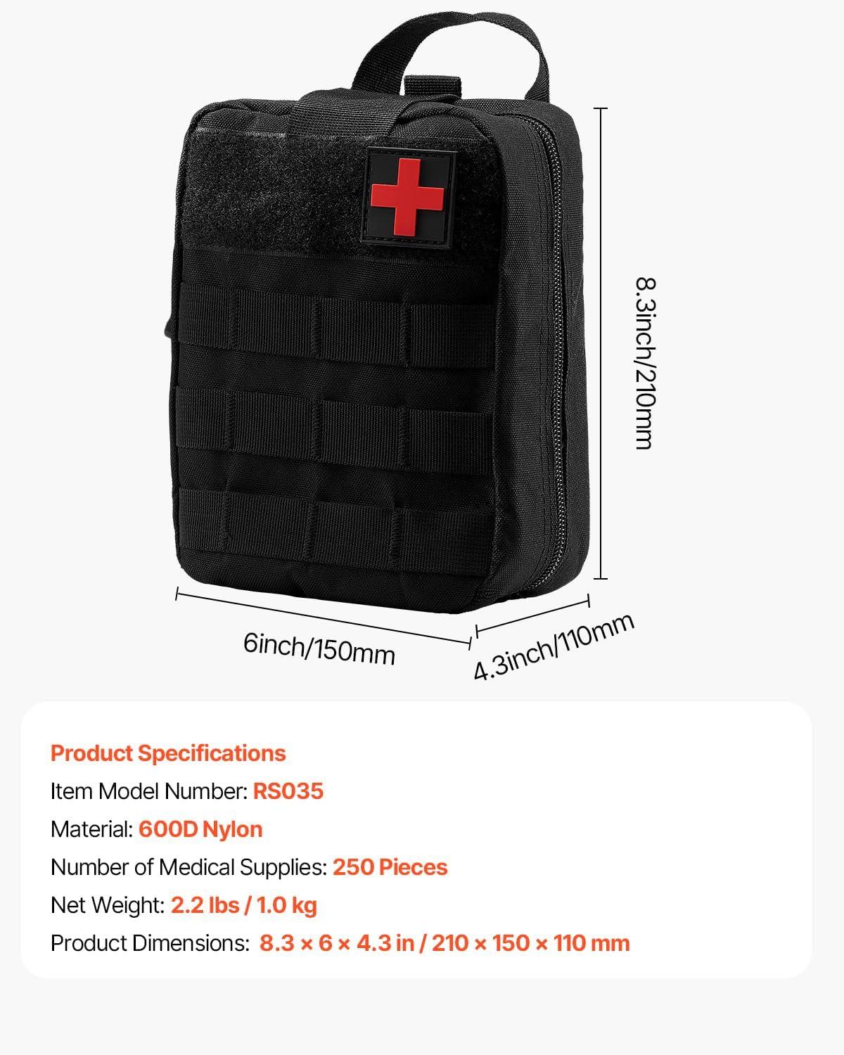 image:imageVEVOR Professional 500Piece First Aid Kit AllHazard Emergency Medical Supplies for Outdoor Home amp Car Durable 600D Nylon Bag250 Pieces