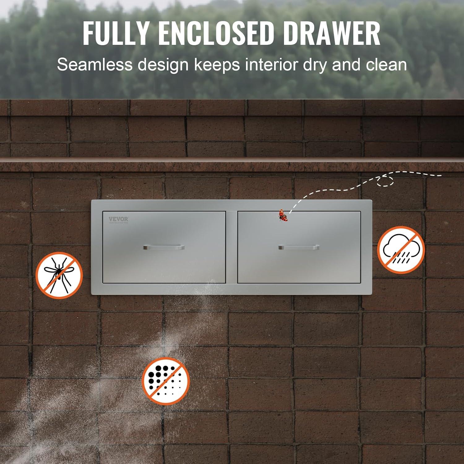 image:imageVEVOR PullOut Trash Drawer 134W x 257H x 196D Lower Sliding Rails Steel RollOut Trash Bin PullOut Tray Outdoor Handled Kitchen Trash Drawer for BBQ Island Grill Station Trash Can NOT IncludedHorizontal