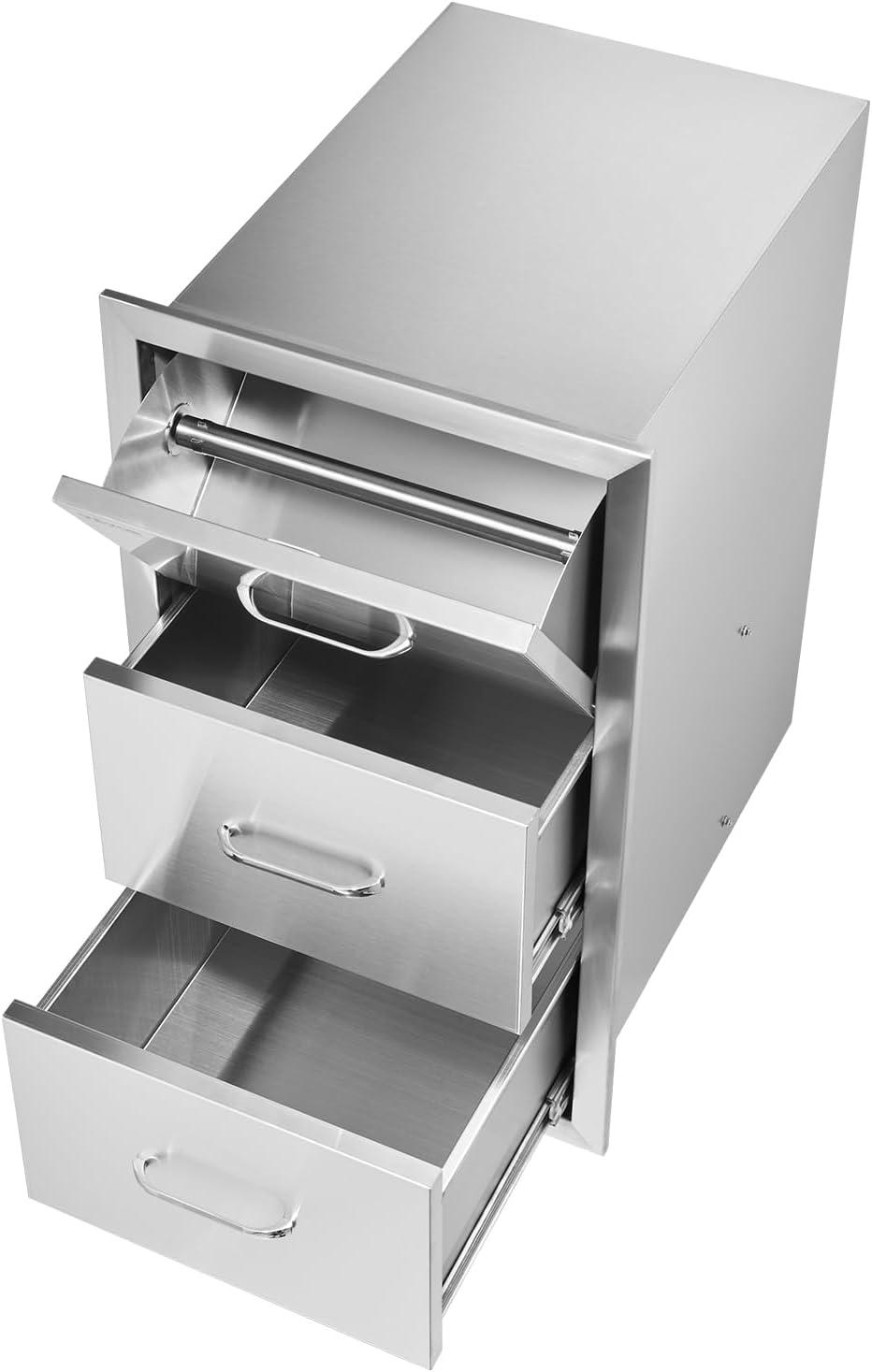 image:imageVEVOR PullOut Trash Drawer 134W x 257H x 196D Lower Sliding Rails Steel RollOut Trash Bin PullOut Tray Outdoor Handled Kitchen Trash Drawer for BBQ Island Grill Station Trash Can NOT IncludedPaper Tower