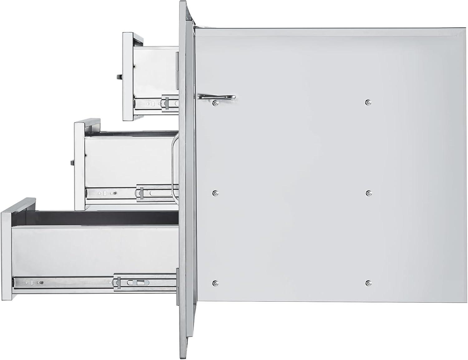 image:imageVEVOR PullOut Trash Drawer 134W x 257H x 196D Lower Sliding Rails Steel RollOut Trash Bin PullOut Tray Outdoor Handled Kitchen Trash Drawer for BBQ Island Grill Station Trash Can NOT IncludedDrawerDoor Combo