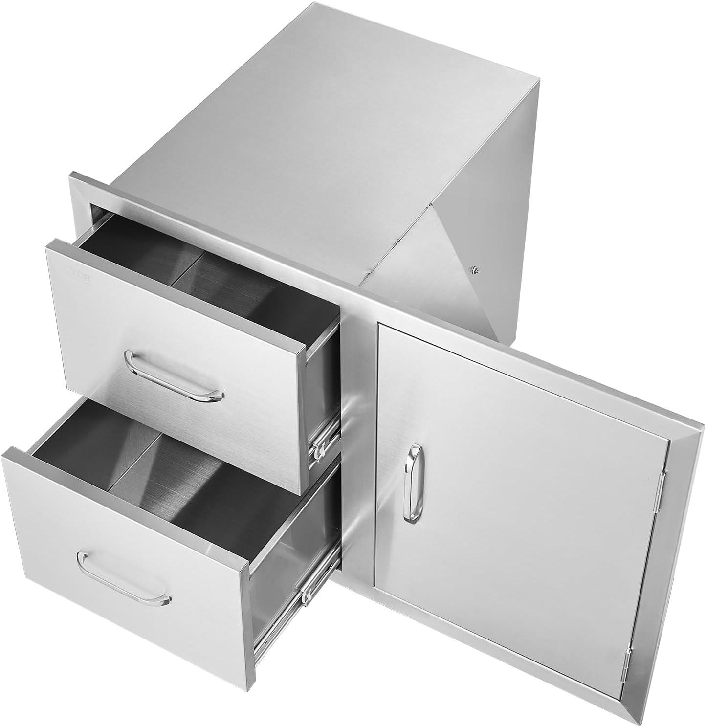 image:imageVEVOR PullOut Trash Drawer 134W x 257H x 196D Lower Sliding Rails Steel RollOut Trash Bin PullOut Tray Outdoor Handled Kitchen Trash Drawer for BBQ Island Grill Station Trash Can NOT IncludedDrawerDoor Combo