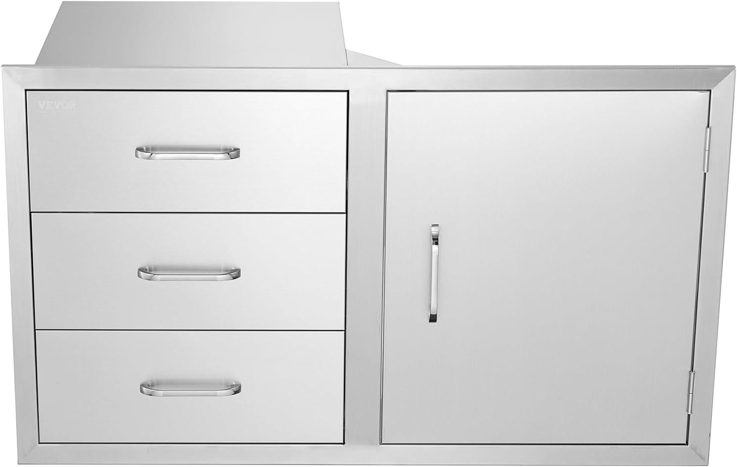 image:imageVEVOR PullOut Trash Drawer 134W x 257H x 196D Lower Sliding Rails Steel RollOut Trash Bin PullOut Tray Outdoor Handled Kitchen Trash Drawer for BBQ Island Grill Station Trash Can NOT IncludedDrawerDoor Combo