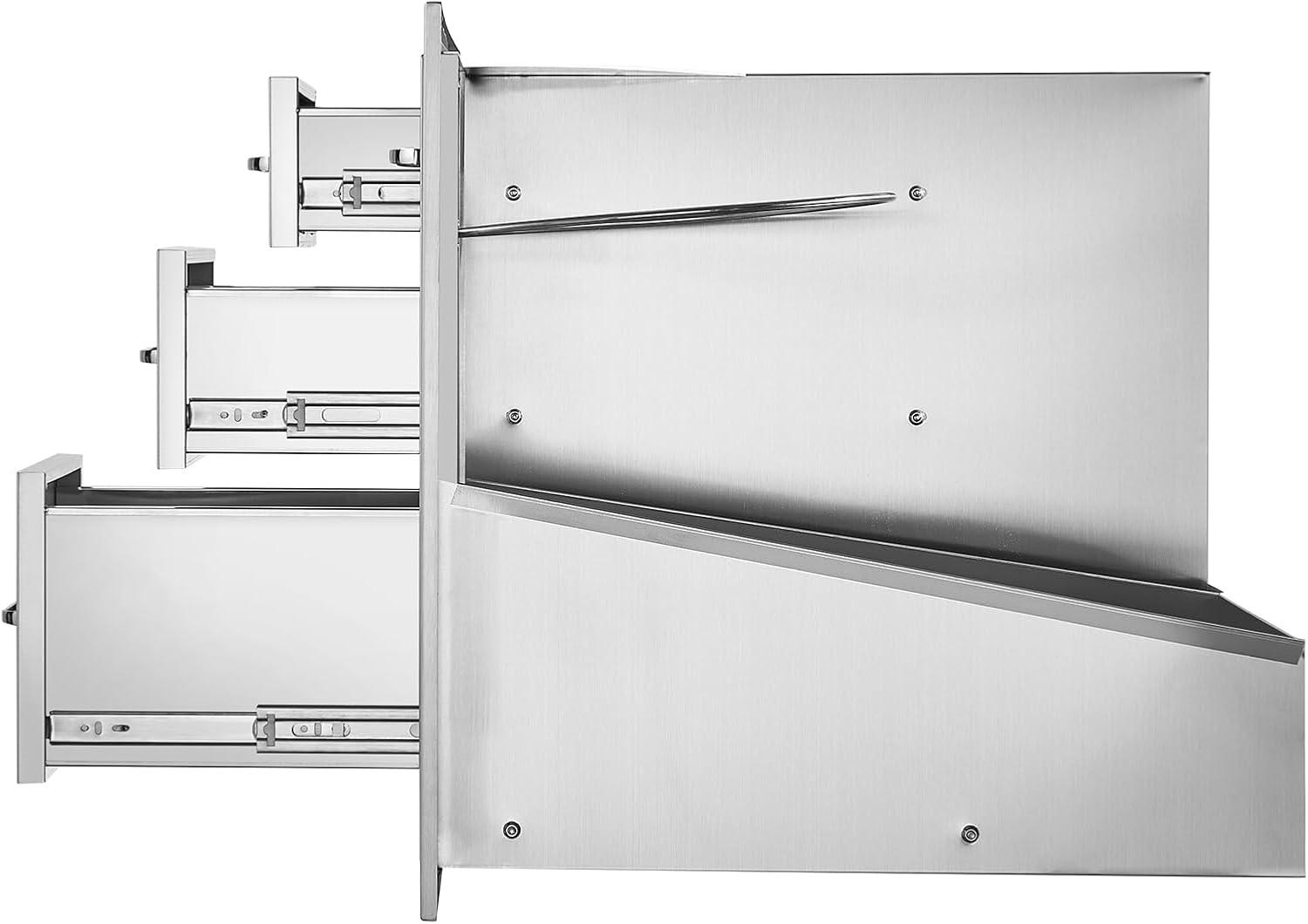 image:imageVEVOR PullOut Trash Drawer 134W x 257H x 196D Lower Sliding Rails Steel RollOut Trash Bin PullOut Tray Outdoor Handled Kitchen Trash Drawer for BBQ Island Grill Station Trash Can NOT IncludedDrawerDoor Combo