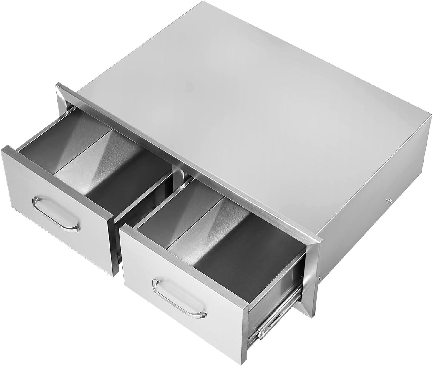 image:imageVEVOR PullOut Trash Drawer 134W x 257H x 196D Lower Sliding Rails Steel RollOut Trash Bin PullOut Tray Outdoor Handled Kitchen Trash Drawer for BBQ Island Grill Station Trash Can NOT IncludedHorizontal