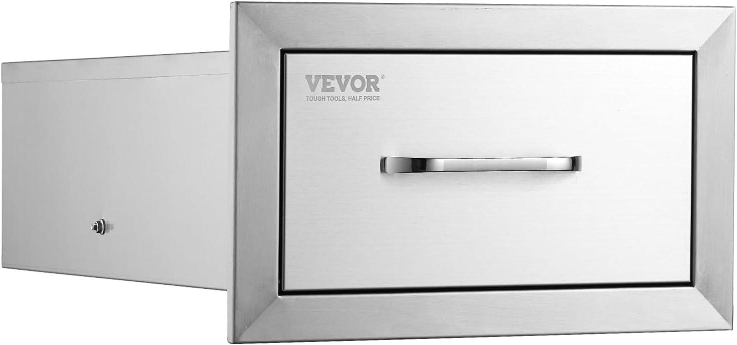 image:imageVEVOR PullOut Trash Drawer 134W x 257H x 196D Lower Sliding Rails Steel RollOut Trash Bin PullOut Tray Outdoor Handled Kitchen Trash Drawer for BBQ Island Grill Station Trash Can NOT IncludedAccess Drawer