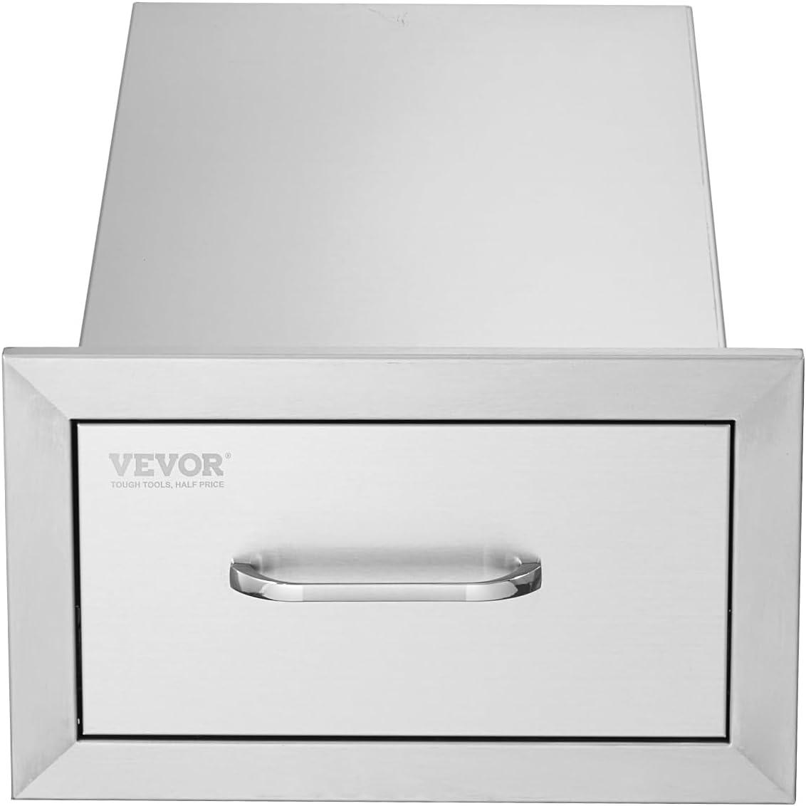 image:imageVEVOR PullOut Trash Drawer 134W x 257H x 196D Lower Sliding Rails Steel RollOut Trash Bin PullOut Tray Outdoor Handled Kitchen Trash Drawer for BBQ Island Grill Station Trash Can NOT IncludedAccess Drawer