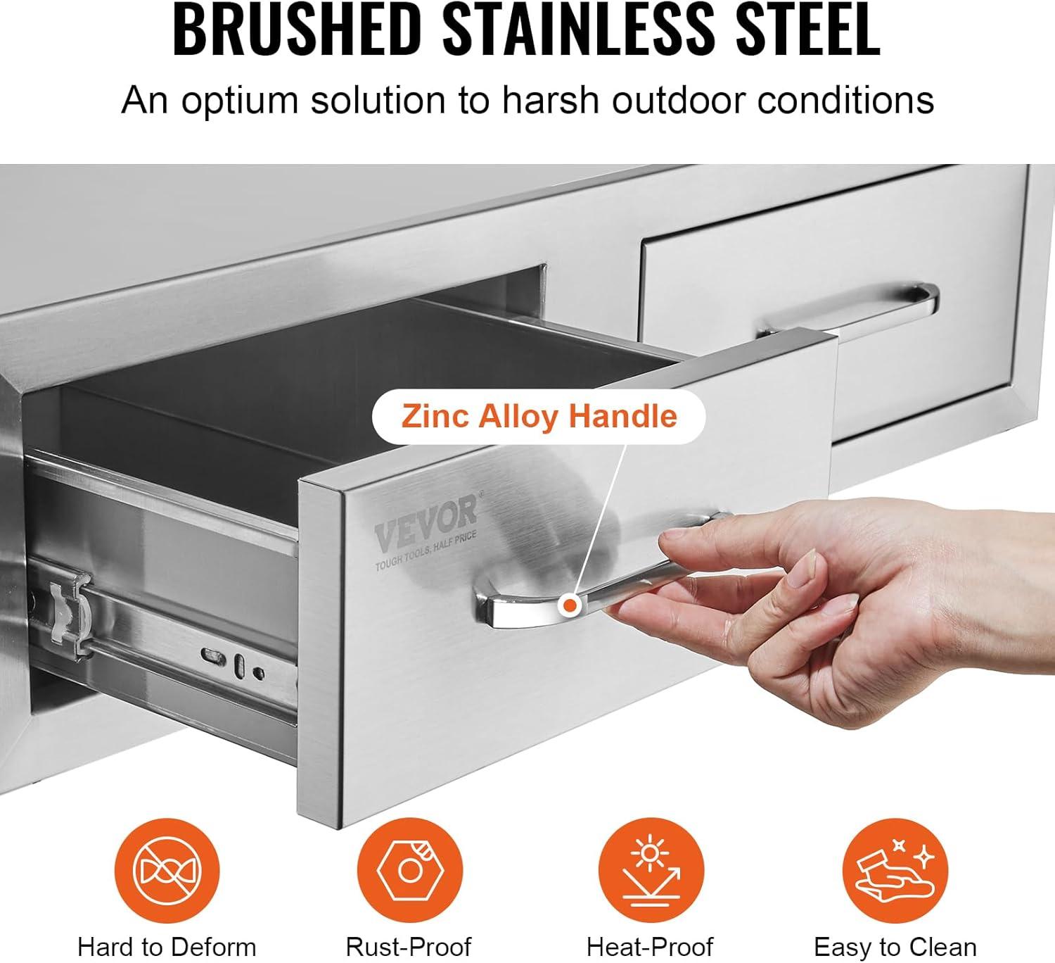 image:imageVEVOR PullOut Trash Drawer 134W x 257H x 196D Lower Sliding Rails Steel RollOut Trash Bin PullOut Tray Outdoor Handled Kitchen Trash Drawer for BBQ Island Grill Station Trash Can NOT IncludedHorizontal