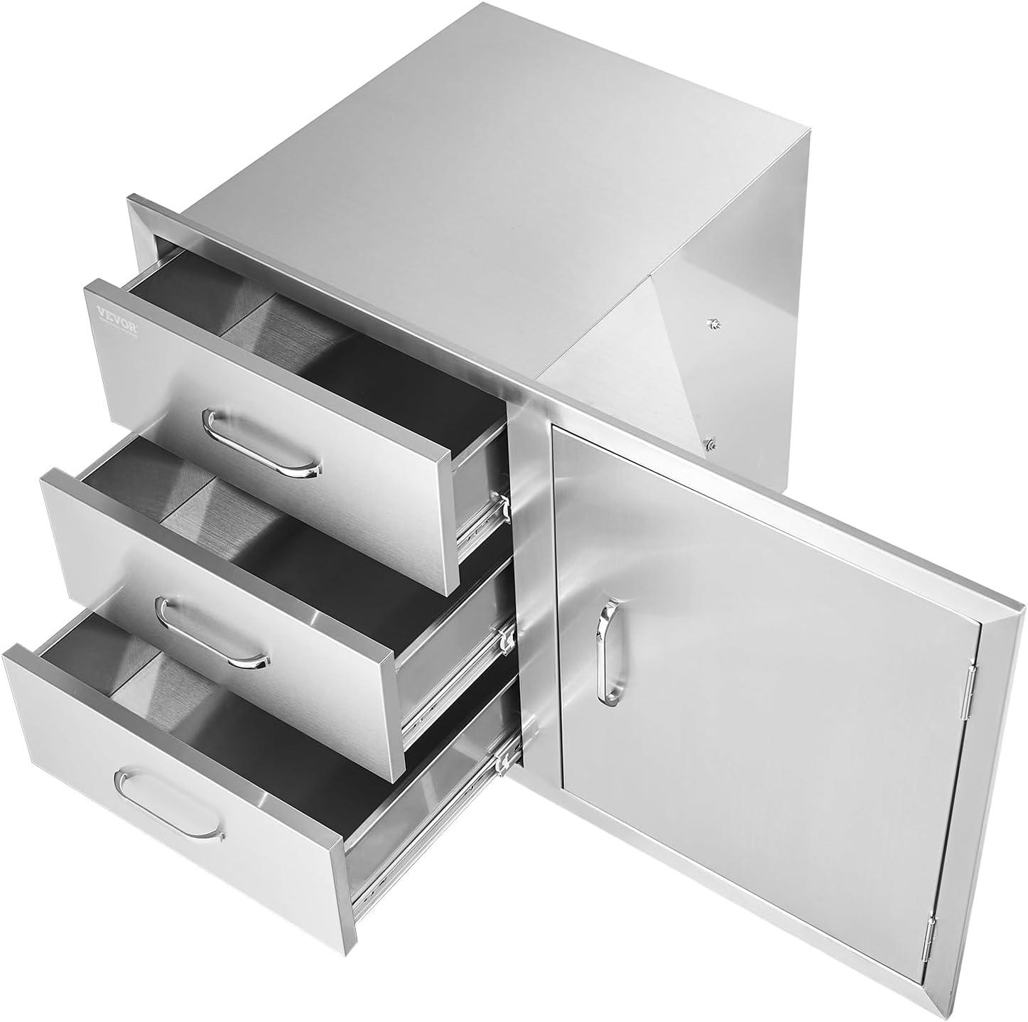 image:imageVEVOR PullOut Trash Drawer 134W x 257H x 196D Lower Sliding Rails Steel RollOut Trash Bin PullOut Tray Outdoor Handled Kitchen Trash Drawer for BBQ Island Grill Station Trash Can NOT IncludedDrawerDoor Combo
