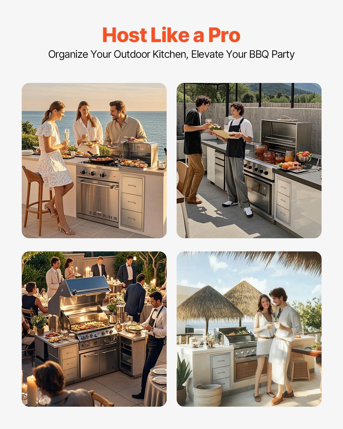 image:imageVEVOR PullOut Trash Drawer 134W x 257H x 196D Lower Sliding Rails Steel RollOut Trash Bin PullOut Tray Outdoor Handled Kitchen Trash Drawer for BBQ Island Grill Station Trash Can NOT IncludedPaper Tower