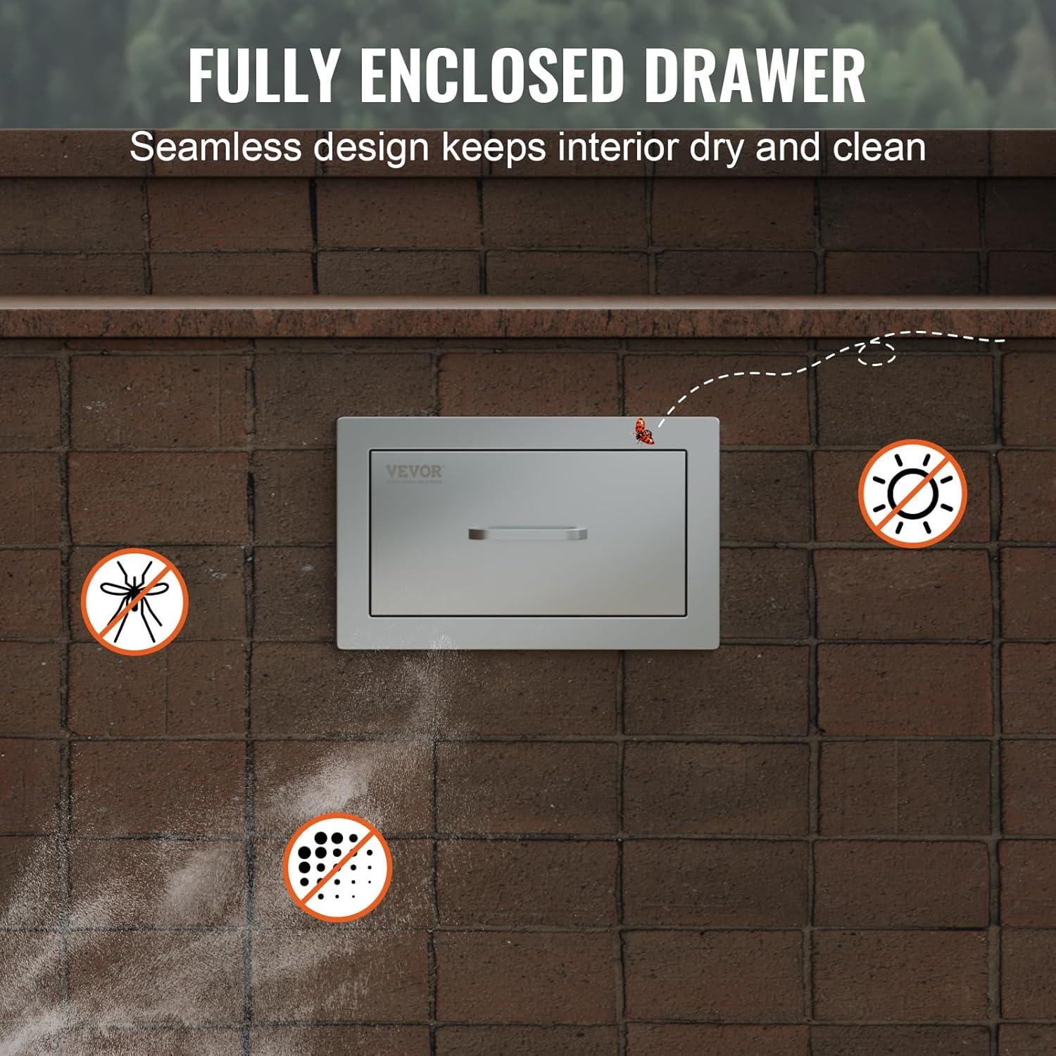 image:imageVEVOR PullOut Trash Drawer 134W x 257H x 196D Lower Sliding Rails Steel RollOut Trash Bin PullOut Tray Outdoor Handled Kitchen Trash Drawer for BBQ Island Grill Station Trash Can NOT IncludedAccess Drawer