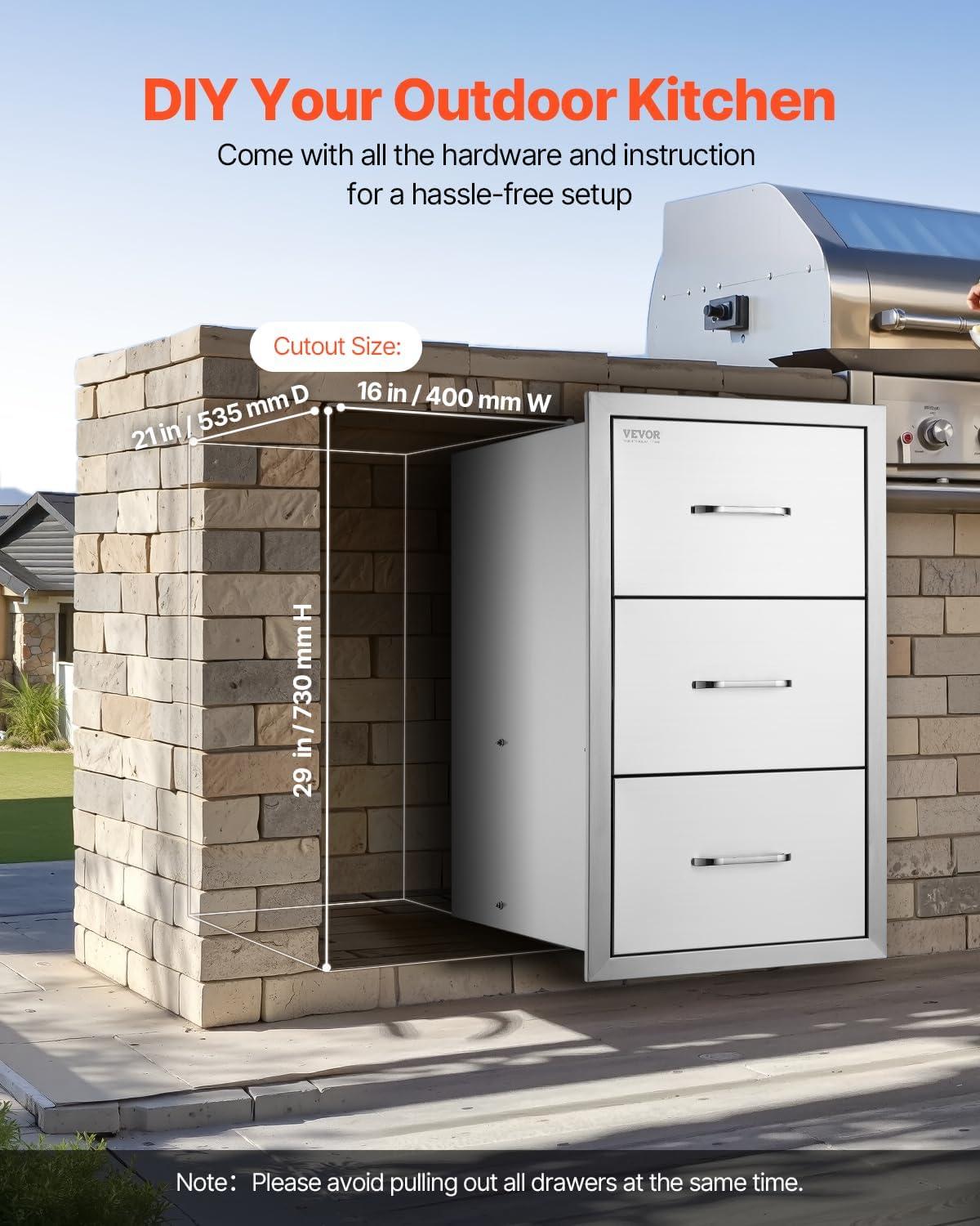 image:imageVEVOR PullOut Trash Drawer 134W x 257H x 196D Lower Sliding Rails Steel RollOut Trash Bin PullOut Tray Outdoor Handled Kitchen Trash Drawer for BBQ Island Grill Station Trash Can NOT IncludedPaper Tower